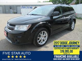Used 2017 Dodge Journey GT AWD *No Accidents* Certified w/ 6 Mth Warranty for sale in Brantford, ON