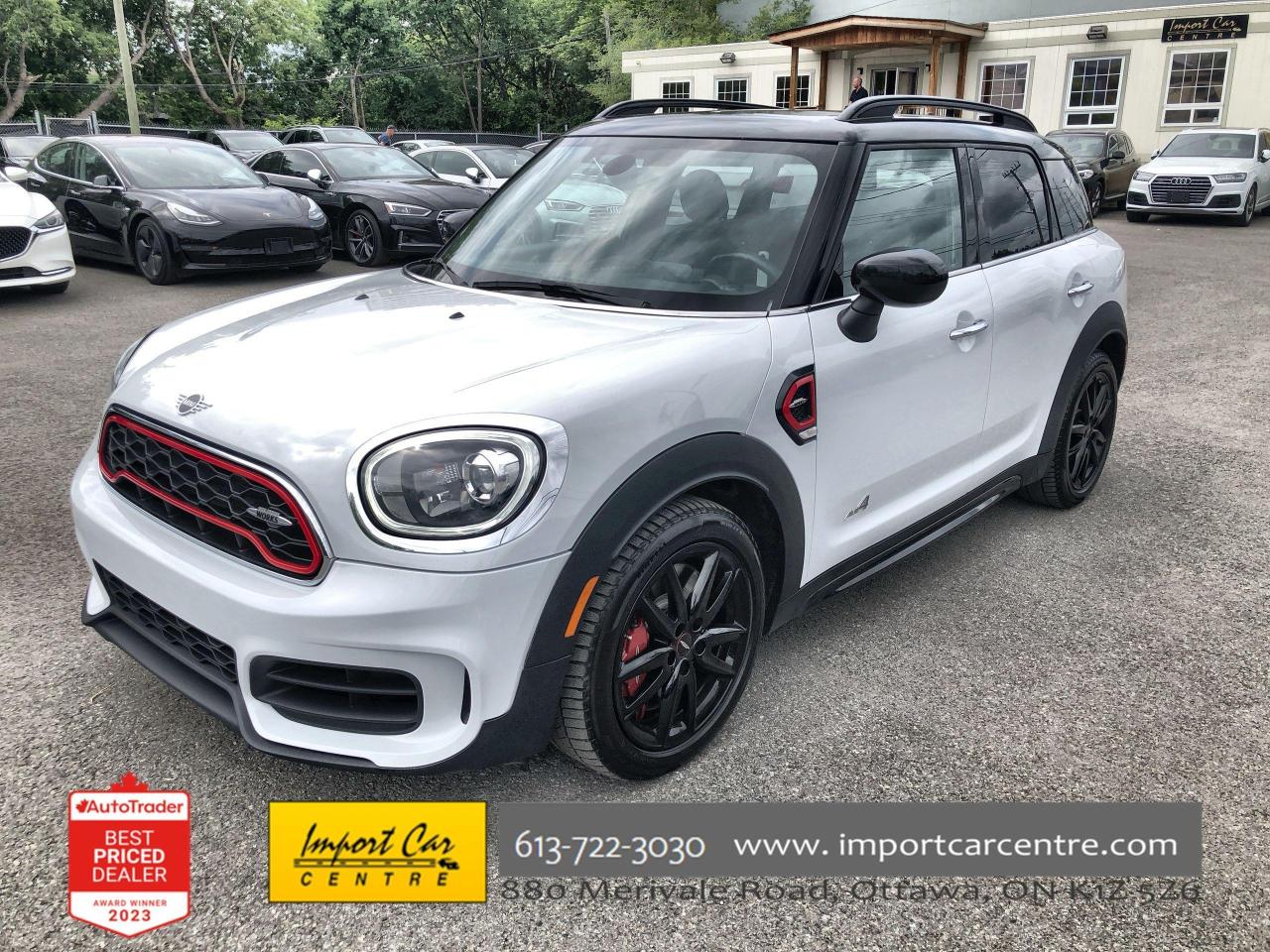 *** 2023 AUTOTRADER BEST PRICED DEALER AWARD 2023 * CARGURUS TOP RATED DEALER 2023 * ACCIDENT FREE * SMETANA APPROVED ***  In stock and ready for immediate delivery!!  This is truly an incredibly fun and amazing handling Mini!!  Fly like handling characteristics, incredible all wheel drive, European fit, finish, refinement and loaded with equipment bundled in a vehicle that will not break the bank!  Finished in Light White with carbon black leather seating surfaces, connected navigation plus, power seats with drivers seat memory, sport seats, heated seats, anthracite headliner, Mini Excitement package, Mini driving modes, Harman Kardon sound system, heads up display, reaL time traffic information, Apple Car Play preparation, wireless charging system, rear park distance control, Light package, LED headlamps, sport suspension settings, multifunction F steering wheel, performance control, JCW leather steering wheel, comfort access, rear spoiler, backup camera, Visibility package all compliment this stunning 2020 Mini Cooper Countryman John Cooper Works.  Perfection and beyond!!

Home of the Platinum up to 240,000kms warranty and financing is always available O.A.C Import Car Centre, proudly serving the Ottawa and surrounding area for over 42 years. Come down and experience Import Car Centre for yourself and see just why our customers are so happy! 

 #importcarcentre #smetanaapproved #iccs