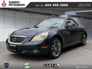 Dealer # 40045<div autocomment=true>Sensibility and practicality define the 2006 Lexus SC 430! <br /><br /> Fun. From the top down! This 2 door, 4 passenger convertible still has fewer than 140,000 kilometers! Lexus prioritized handling and performance with features such as: heated door mirrors, a power convertible roof, and power front seats. Lexus made sure to keep road-handling and sportiness at the top of its priority list. Under the hood youll find an 8 cylinder engine with more than 250 horsepower, and for added security, dynamic Stability Control supplements the drivetrain. <br /><br /> Our experienced sales staff is eager to share its knowledge and enthusiasm with you. Wed be happy to answer any questions that you may have. We are here to help you. <br /><br /></div>At Surrey Mitsubishi all vehicles are inspected by factory trained technicians, professionally detailed, and come with Carfax report and lien report.Shop with confidence at Surrey Mitsubishi and see why we are greater Vancouvers number one car superstore! We take all trades and offer financing for everyone!  All prices are plus $695 prep fee, $159 wheel lock fee, $395 doc fee, $1495 finance fee or $695 Cash Admin Fee . All credit is cod. See Dealer for details.