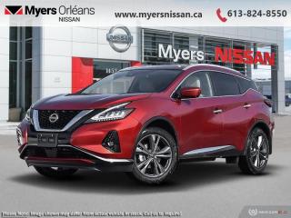 <b>Remote Start,  Sunroof,  Cooled Seats,  Heated Steering Wheel,  Distance Pacing!</b><br> <br> <br> <br>NOW DISCOUNTED $5,888 !!!<br>EXECUTIVE DEMO<br> <br>This 2023 Nissan Murano offers confident power, efficient usage of fuel and space, and an exciting exterior sure to turn heads. This uber popular crossover does more than settle for good enough. This Murano offers an airy interior that was designed to make every seating position one to enjoy. For a crossover that is more than just good looks and decent power, check out this well designed 2023 Murano. <br> <br> This scarlet ember pearl metallic wagon  has an automatic transmission and is powered by a  260HP 3.5L V6 Cylinder Engine.<br> <br> Our Muranos trim level is Platinum. This Platinum trim takes luxury seriously with heated and cooled leather seats with diamond quilting and extended leather upholstery with contrast piping and stitching. Additional features include a dual panel panoramic moonroof, motion activated power liftgate, remote start with intelligent climate control, memory settings, ambient interior lighting, and a heated steering wheel for added comfort along with intelligent cruise with distance pacing, intelligent Around View camera, and traffic sign recognition for even more confidence. Navigation and Bose Premium Audio are added to the NissanConnect touchscreen infotainment system featuring Android Auto, Apple CarPlay, and a ton more connectivity features. Forward collision warning, emergency braking with pedestrian detection, high beam assist, blind spot detection, and rear parking sensors help inspire confidence on the drive. This vehicle has been upgraded with the following features: Remote Start,  Sunroof,  Cooled Seats,  Heated Steering Wheel,  Distance Pacing,  Blind Spot Warning,  360 Camera. <br><br> <br/> Weve discounted this vehicle $5888.<br> Payments from <b>$771.54</b> monthly with $0 down for 84 months @ 9.90% APR O.A.C. ( Plus applicable taxes -  $621 Administration fee included. Licensing not included.    ).  See dealer for details. <br> <br>We are proud to regularly serve our clients and ready to help you find the right car that fits your needs, your wants, and your budget.And, of course, were always happy to answer any of your questions.Proudly supporting Ottawa, Orleans, Vanier, Barrhaven, Kanata, Nepean, Stittsville, Carp, Dunrobin, Kemptville, Westboro, Cumberland, Rockland, Embrun , Casselman , Limoges, Crysler and beyond! Call us at (613) 824-8550 or use the Get More Info button for more information. Please see dealer for details. The vehicle may not be exactly as shown. The selling price includes all fees, licensing & taxes are extra. OMVIC licensed.Find out why Myers Orleans Nissan is Ottawas number one rated Nissan dealership for customer satisfaction! We take pride in offering our clients exceptional bilingual customer service throughout our sales, service and parts departments. Located just off highway 174 at the Jean DÀrc exit, in the Orleans Auto Mall, we have a huge selection of New vehicles and our professional team will help you find the Nissan that fits both your lifestyle and budget. And if we dont have it here, we will find it or you! Visit or call us today.<br> Come by and check out our fleet of 50+ used cars and trucks and 90+ new cars and trucks for sale in Orleans.  o~o