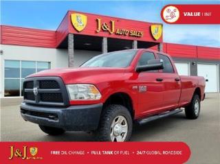 Odometer is 17562 kilometers below market average! Flame Red Clearcoat 2015 Ram 3500 ST 4WD 6-Speed Automatic HEMI 6.4L V8 w/FuelSaver MDS <br><br>Welcome to our dealership, where we cater to every car shoppers needs with our diverse range of vehicles. Whether youre seeking peace of mind with our meticulously inspected and Certified Pre-Owned vehicles, looking for great value with our carefully selected Value Line options, or are a hands-on enthusiast ready to tackle a project with our As-Is mechanic specials, weve got something for everyone. At our dealership, quality, affordability, and variety come together to ensure that every customer drives away satisfied. Experience the difference and find your perfect match with us today.<br><br>4D Crew Cab, HEMI 6.4L V8 w/FuelSaver MDS, 6-Speed Automatic, 4WD, Flame Red Clearcoat, Black Cloth.<br><br>Certified. J&J Certified Details: * Vigorous Inspection * Global Roadside Assistance available 24/7, 365 days a year - 3 months * Get As Low As 7.99% APR Financing OAC * CARFAX Vehicle History Report. * Complimentary 3-Month SiriusXM Select+ Trial Subscription * Full tank of fuel * One free oil change (only redeemable here)
