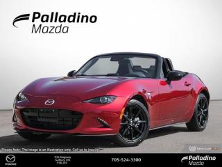 <b>Sport Suspension,  Heated Seats,  Premium Audio,  Apple CarPlay,  Android Auto!</b><br> <br> <br> <br>  Designed for a first class drive, this MX-5 maximizes driving joy. <br> <br>A legendary performance vehicle with that classic, planted feel, intuitively responsive handling, and a thrill in every turn, this MX-5 is following in the footsteps of greatness. Human centric driving is the philosophy behind the design in this MX-5 and you can really feel it in every hill, turn, and incline. Take a piece of driving history home in this 2023 MX-5.<br> <br> This soul red crystal metallic convertible  has an automatic transmission and is powered by a  2.0L I4 16V GDI DOHC engine.<br> <br> Our MX-5s trim level is GS-P. This GS-P steps things up with sport-tuned suspension, a limited slip differential, a 9-speaker Bose premium audio system, and heated bucket seats, along with a convertible top with a glass rear window and a fixed wind blocker, LED headlights with automatic high beams, proximity keyless entry with remote engine start, and cruise control. Connectivity is handled by a 7-inch touchscreen powered by Mazda Connect, with Apple CarPlay and Android Auto. Safety features include blind spot monitoring, Smart City Brake Support and Rear Cross Traffic Alert, lane departure warning, forward collision mitigation, and a rearview camera. This vehicle has been upgraded with the following features: Sport Suspension,  Heated Seats,  Premium Audio,  Apple Carplay,  Android Auto,  Blind Spot Detection,  Lane Departure Warning. <br><br> <br>To apply right now for financing use this link : <a href=https://www.palladinomazda.ca/finance/ target=_blank>https://www.palladinomazda.ca/finance/</a><br><br> <br/>    Incentives expire 2024-04-30.  See dealer for details. <br> <br>Palladino Mazda in Sudbury Ontario is your ultimate resource for new Mazda vehicles and used Mazda vehicles. We not only offer our clients a large selection of top quality, affordable Mazda models, but we do so with uncompromising customer service and professionalism. We takes pride in representing one of Canadas premier automotive brands. Mazda models lead the way in terms of affordability, reliability, performance, and fuel efficiency.<br> Come by and check out our fleet of 80+ used cars and trucks and 80+ new cars and trucks for sale in Sudbury.  o~o