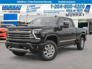 Four Wheel Drive, Heated Rear Seats, Keyless Access/Ignition, Apple CarPlay, HD Surround Vision, Heated/Cooled Seats, Bluetooth  Our Diesel powered 2024 Chevrolet Silverado 2500 High Country Crew Cab 4X4 in Black delivers bold benefits for better trucking! Motivated by a TurboCharged 6.6 Litre DuraMax Diesel V8 providing 470hp and 975lb-ft of torque to a 10 Speed Allison Automatic transmission with Tow/Haul mode. This Four Wheel Drive truck inspires confidence by supplying digital variable steering and an auto-locking differential, and it attracts attention with LED lighting with fog lamps/cargo-bed lamps, a spray-on bedliner, a power up/down tailgate, chrome recovery hooks, matching assist steps, power-folding trailering mirrors, and 20-inch alloy wheels.  The many first-class amenities in our High Country cabin pamper you with heated/ventilated leather power front and heated rear seats, a heated/wrapped steering wheel, dual-zone automatic climate control, keyless access/ignition, remote start, and a rear power window. Tap into a world of upscale infotainment with a 12.3-inch driver display, a 13.4-inch touchscreen, wireless Android AutoÂ®/Apple CarPlayÂ®, WiFi compatibility, Bose audio, BluetoothÂ®, and wireless charging.  For safetys sake, Chevrolets intelligent technologies include HD surround vision, trailer-friendly blind-spot monitoring, a bed-view camera, automatic braking, hitch guidance, trailer sway control, and more. Its no wonder our Silverado 2500 High Country satisfies so many owners! Save this Page and Call for Availability. We Know You Will Enjoy Your Test Drive Towards Ownership! View a CarFax Vehicle Report instantly at MurrayChevrolet.ca. : Questions? Call or text us at 204-800-4220 or call us toll-free at 1-888-381-7025. Dealer Permit #1740