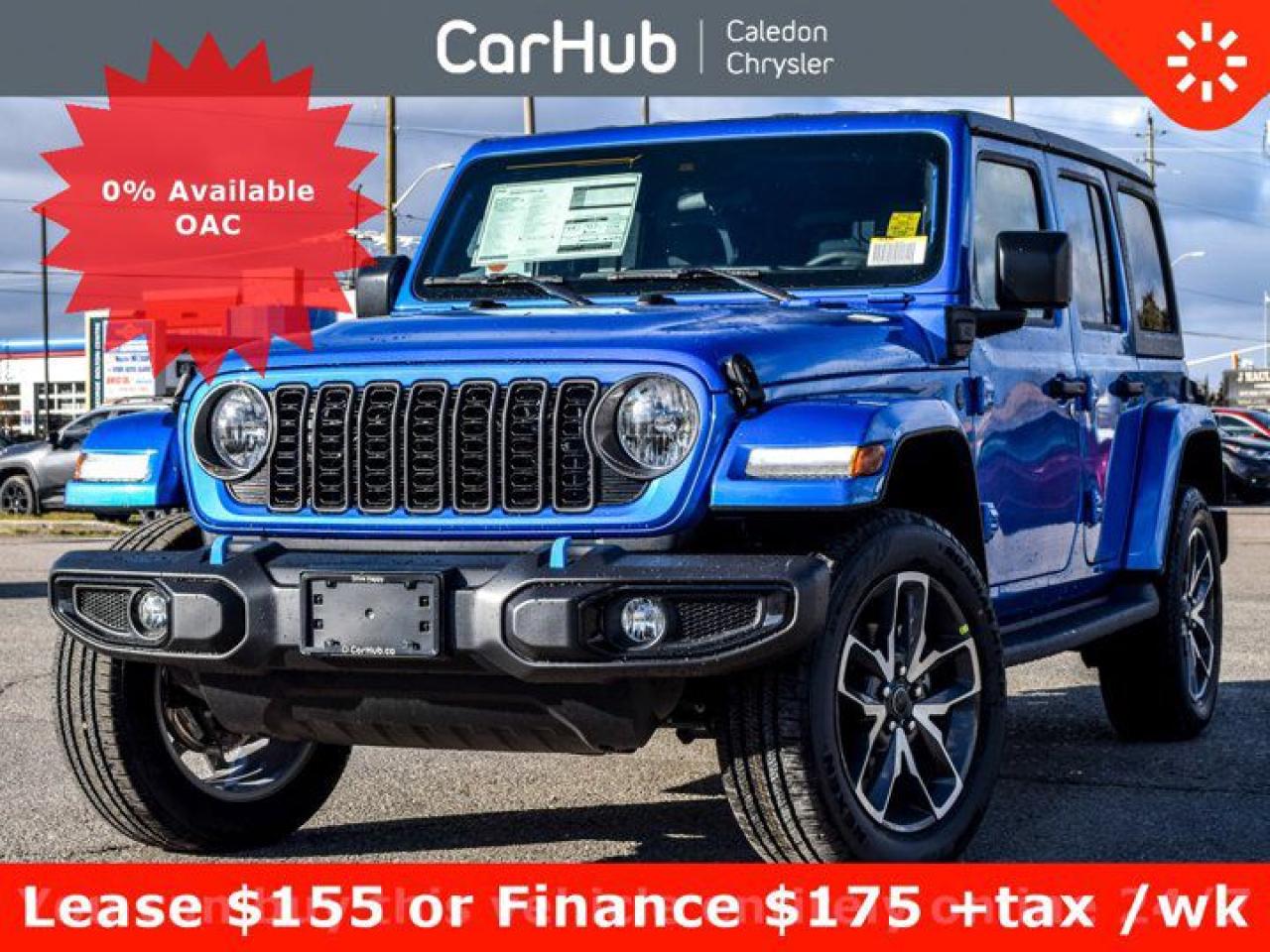 
This Jeep Wrangler 4xe Sport S 4x4 has a dependable Intercooled Turbo Gas/Electric I-4 2.0 L/122 engine powering this Automatic transmission. ENGINE: 2.0L DOHC I-4 DI TURBO PHEV (STD), Window Grid Antenna, Wheels: 20 x 8 Machined Painted Grey, Voice Activated Dual Zone Front Automatic Air Conditioning, Variable Intermittent Wipers. Our advertised prices are for consumers (i.e. end users) only.

 
July Special!Finance: $175 + tax weekly @ 4.99% / 96 months and $0 down
Or
Lease:  $155 + tax weekly @ 5.99% / 60 months and $3500 down
$6,532 due on delivery (+ security deposit if applicable)
Buyback $28,718 +hst
18,000 km/year
 

With This Jeep Wrangler 4xe Youll Be Helping The Environment In Style

Hydro Blue Pearl $395

Black Freedom Top 3-piece hardtop $1,895

Safety Group $1,195

Convenience Group $2,495

Freedom Top 3-piece hardtop, Freedom Panel Storage Bag, Rear Window Defroster, Rear Window Wiper w/Washer, Alpine Speakers, SOS Call & Roadside Assistance Call, Remote Proximity Keyless Entry, Remote Start System, Universal Garage Door Opener, Front Heated Seats, Heated Steering Wheel, Auto On/Off Aero-Composite Halogen Daytime Running Headlamps w/Delay-Off, Cruise Control w/Steering Wheel Controls, Distance Pacing w/Traffic Stop-Go, Electronic Stability Control (ESC) And Roll Stability Control (RSC), Forward Collision Warning Plus, Park View Back-Up Camera, Radio w/Seek-Scan, Clock, Speed Compensated Volume Control, Google and Aux Audio Input Jack, Steering Wheel Controls, Voice Activation, Radio Data System and Uconnect External Memory Control, Park-Sense Rear Park Assist System, Automatic High-Beam Headlamp Control, Blind-Spot/Rear Cross-Path Detection, Voice Activated Dual Zone Front Automatic Air Conditioning, 20Alloy Rims

 
These options are based on an incoming vehicle so detailed specs and pricing may differ. Please inquire for more information.  Drive Happy with CarHub
*** All-inclusive, upfront prices -- no haggling, negotiations, pressure, or games *** Purchase or lease a vehicle and receive a $1000 CarHub Rewards card for Service *** All available manufacturer rebates have been applied and included in our sale price *** Purchase this vehicle fully online on CarHub websites  Transparency StatementOnline prices and payments are for finance purchases -- please note there is a $850 finance/lease fee. Cash purchases for used vehicles have a $2,200 surcharge (the finance price + $2,200), however cash purchases for new vehicles only have tax and licensing extra -- no surcharge. NEW vehicles priced at over $100,000 including add-ons or accessories are subject to the additional federal luxury tax. While every effort is taken to avoid errors, technical or human error can occur, so please confirm vehicle features, options, materials, and other specs with your CarHub representative. This can easily be done by calling us or by visiting us at the dealership. CarHub used vehicles come standard with 1 key. If we receive more than one key from the previous owner, we include them with the vehicle. Additional keys may be purchased at the time of sale. Ask your Product Advisor for more details. Payments are only estimates derived from a standard term/rate on approved credit. Terms, rates and payments may vary. Prices, rates and payments are subject to change without notice. Please see our website for more details.