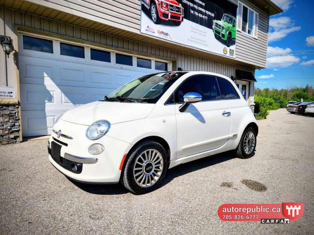 For sale is a pristine 2012 Fiat 500 Lounge, boasting a manual transmission and a remarkably low mileage of 144,700 kilometers. This eye-catching compact car has been meticulously cared for and is in impeccable condition, both inside and out. If youre searching for a reliable and stylish ride, this Fiat 500 Lounge is the perfect choice. <br/> Key Features: <br/> Excellent Condition: This Fiat 500 Lounge has been lovingly maintained, resulting in a like-new appearance. It has been kept in a garage and regularly serviced, ensuring a worry-free ownership experience. <br/> Manual Transmission: Enthusiasts and drivers who appreciate a more engaging driving experience will relish the smooth-shifting manual transmission, providing full control and a spirited ride. <br/> Low Mileage: With only 144,700 kilometers on the odometer, this Fiat 500 Lounge has plenty of life left. It has been primarily used for city commuting and short trips, guaranteeing a well-preserved engine. <br/> Lounge Trim: The Lounge trim level offers a host of premium features, including a panoramic glass sunroof, luxurious leatherette seating, a leather-wrapped steering wheel, Bluetooth connectivity, and a six-speaker audio system. <br/> Fuel Efficiency: The Fiat 500 is known for its excellent fuel efficiency, making it an ideal choice for daily commuting or weekend getaways, ensuring you save money at the pump without compromising on performance. <br/> Safety: This Fiat 500 is equipped with essential safety features, including anti-lock brakes (ABS), stability control, multiple airbags, and a robust chassis, providing peace of mind on the road. <br/> If youre seeking a reliable, stylish, and well-maintained compact car, this 2012 Fiat 500 Lounge is the one for you. Dont miss out on this opportunity to own a truly exceptional vehicle. Contact us today to schedule a test drive and experience the joy of driving a mint condition Fiat 500 Lounge! <br/> <br/>  <br/> Please call 705-826-6777 for appointments <br/> www.autorepublic.ca <br/> <br/>  <br/> Available extended warranty up to 48 months <br/> <br/>  <br/> WE FINANCE EVERYONE. 100% APPROVAL (downpayment might be required) <br/> <br/>  <br/> Tax and Licensing extra <br/> <br/>  <br/> Trade-ins are welcome! <br/> <br/>  <br/> No Hidden Fees or Admin Fees! <br/> <br/>  <br/> Do not hesitate to contact us with any questions. <br/> <br/>  <br/> Electronic signing of the agreements and delivery of the vehicles to customer`s location is available too. <br/> <br/>  <br/> Please call us at 705/826/6777 for more details. <br/> www.autorepublic.ca <br/>