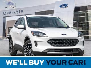 Drive our versatile 2021 Ford Escape Hybrid SE in Oxford White, and you can go green when you go on your next ride! Motivated by a 2.5 Litre 4 Cylinder and an Electric Motor offering a combined 200hp paired to an electronically controlled CVT that puts efficient energy at your command. This Front Wheel Drive SUV is eager for action in town or on the trail, cruises the highway with ease, and scores nearly approximately 5.3L/100km in the city. Our Escape complements that all-around capability with a sporty design, LED lighting, dual chrome exhaust outlets, molded-in skid plates, and bold alloy wheels.    Our Hybrid SE cabin has the cargo space and comfort you need for your busy lifestyle, backed by upgraded cloth heated front seats with 10-way power for the driver plus an easy-folding second row, a multifunction heated steering wheel, dual-zone automatic temperature control, and the high-tech benefits of SYNC 3 technology. The 8-inch touchscreen, Android Auto, Apple CarPlay, Bluetooth, WiFi compatibility, and six-speaker audio system are only the highlights of this adventure-friendly SUV.    Ford Co-Pilot360 technology helps safely maintain your momentum with a backup camera, automatic braking, blind-spot monitoring, lane-keeping assistance, and more. Its time to make your getaway with our great Escape! Save this Page and Call for Availability. We Know You Will Enjoy Your Test Drive Towards Ownership!