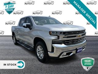 Silver Ice Metallic 2019 Chevrolet Silverado 1500 LTZ 4D Crew Cab EcoTec3 5.3L V8 8-Speed Automatic 4WD 8-Speed Automatic, 4WD, Jet Black Leather, 120-Volt Bed Mounted Power Outlet, 120-Volt Instrument Panel Power Outlet, 12-Volt Rear Auxiliary Power Outlet, 2 USB Ports (First Row), 2nd Row Heated Outboard Seats, 4-Wheel Disc Brakes, 6 Speakers, 6-Speaker Audio System, ABS brakes, Air Conditioning, AM/FM radio: SiriusXM, Bluetooth® For Phone, Driver Memory, Dual front impact airbags, Dual front side impact airbags, Electric Rear-Window Defogger, Electrical Lock Control Steering Column, EZ Lift Power Lock & Release Tailgate, Floor Mounted Console, Front anti-roll bar, Front Bucket Seats, Front dual zone A/C, Front wheel independent suspension, HD Radio, Heavy Duty Suspension, Keyless Open & Start, Low tire pressure warning, LTZ Convenience Package, Manual Tilt/Telescoping Steering Column, Memory seat, Occupant sensing airbag, Overhead airbag, Power Door Locks, Power driver seat, Power Front Passenger Windows w/Express Up/Down, Power Front Windows w/Driver Express Up/Down, Power Rear Windows w/Express Down, Power Sliding Rear Window w/Rear Defogger, Power steering, Power Tailgate, Power windows, Premium audio system: Chevrolet Infotainment System 3, Radio data system, Radio: Chevrolet Infotainment 3 Plus System, Rear window defroster, Remote keyless entry, Remote Vehicle Starter System, SiriusXM, Speed-sensing steering, Steering Wheel Audio Controls, Steering wheel mounted audio controls, Traction control, Trailering Package, Universal Home Remote, Up-Level Rear Seat w/Storage Package, Ventilated Driver & Front Passenger Seats.<p> </p>

<h4>VALUE+ CERTIFIED PRE-OWNED VEHICLE</h4>

<p>36-point Provincial Safety Inspection<br />
172-point inspection combined mechanical, aesthetic, functional inspection including a vehicle report card<br />
Warranty: 30 Days or 1500 KMS on mechanical safety-related items and extended plans are available<br />
Complimentary CARFAX Vehicle History Report<br />
2X Provincial safety standard for tire tread depth<br />
2X Provincial safety standard for brake pad thickness<br />
7 Day Money Back Guarantee*<br />
Market Value Report provided<br />
Complimentary 3 months SIRIUS XM satellite radio subscription on equipped vehicles<br />
Complimentary wash and vacuum<br />
Vehicle scanned for open recall notifications from manufacturer</p>

<p>SPECIAL NOTE: This vehicle is reserved for AutoIQs retail customers only. Please, No dealer calls. Errors & omissions excepted.</p>

<p>*As-traded, specialty or high-performance vehicles are excluded from the 7-Day Money Back Guarantee Program (including, but not limited to Ford Shelby, Ford mustang GT, Ford Raptor, Chevrolet Corvette, Camaro 2SS, Camaro ZL1, V-Series Cadillac, Dodge/Jeep SRT, Hyundai N Line, all electric models)</p>

<p>INSGMT</p>
