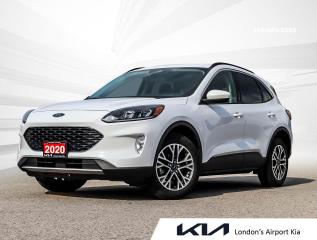 Awards:<br>  * JD Power Canada Automotive Performance, Execution and Layout (APEAL) Study New Price! Odometer is 1499 kilometers below market average! White 2020 Ford Escape SEL AWD 8-Speed Automatic 1.5L EcoBoost<br><br>AWD, Active Cruise Control, Adaptive Cruise Control (ACC) w/Stop & Go, Air Conditioning, Alloy wheels, Automatic temperature control, Electronic Stability Control, Front Bucket Seats, Fully automatic headlights, Heated ActiveX Material Spt Contour Fr Bucket Seats, Heated door mirrors, Heated front seats, Heated steering wheel, Leather steering wheel, Memory seat, Navigation System, Outside temperature display, Power door mirrors, Power driver seat, Power Liftgate, Power windows, Remote keyless entry, Speed control, Speed-Sensitive Wipers, Steering wheel mounted audio controls, SYNC 3 Communications & Entertainment System, SYNC 3/Apple CarPlay/Android Auto, Tilt steering wheel, Traction control, Wheels: 18 Machined-Face Alum w/Dk Stainless Pnt. Sale Price is Plus 13% HST, Financing Available OAC (On Approved Credit).