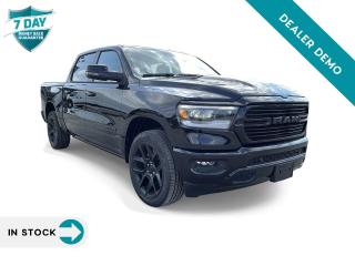 Used 2023 RAM 1500 Sport DEMO I REMOTE START SYSTEM I FIRST AND SECOND-ROW HEATED SEATS I BED UTILITY GROUP I DUAL-PANE PANORAMIC SUNROOF I BLACK MOPAR TUBULAR SIDE STEPS I MOPAR SPRAY-IN BEDLINER for sale in Barrie, ON