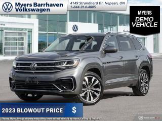 <b>Captains Chair!</b><br> <br> <br> <br>  Go the distance with this 2023 Volkswagen Atlas, featuring rugged engineering and a refined driving experience. <br> <br>This 2023 Volkswagen Atlas is a premium family hauler that offers voluminous space for occupants and cargo, comfort, sophisticated safety and driver-assist technology. The exterior sports a bold design, with an imposing front grille, coherent body lines, and a muscular stance. On the inside, trim pieces are crafted with premium materials and carefully put together to ensure rugged build quality, with straightforward control layouts, ergonomic seats, and an abundance of storage space. With a bevy of standard safety technology that inspires confidence, this 2023 Volkswagen Atlas is an excellent option for a versatile and capable family SUV.<br> <br> This platinum gray metallic SUV  has an automatic transmission and is powered by a  3.6L V6 24V GDI DOHC engine.<br> <br> Our Atlass trim level is Execline 3.6 FSI. This range-topping Exceline 3.6 features a 360-camera system and a heated windscreen, in addition to an express open/close sunroof with tilt/slide functions and a power sunshade, ventilated and heated leather seats with power adjustment, lumbar support and memory function, a 12-speaker Fender premium audio system, class III towing equipment with a hitch, unique Rizla alloy wheels, and an 8-inch touchscreen with wireless Apple CarPlay and Android Auto, satellite navigation, and SiriusXM satellite radio. Road safety is assured with blind spot detection, adaptive cruise control, forward collision warning, autonomous emergency braking, lane keep assist, lane departure warning, front and rear parking sensors, and driver monitoring alert. Additional features include wireless charging, a power-operated liftgate, remote engine start, dual-zone climate control, LED headlights with auto-leveling directionally adaptive headlamps, and even more. This vehicle has been upgraded with the following features: Captains Chair.  This is a demonstrator vehicle driven by a member of our staff and has just 8990 kms.<br><br> <br>To apply right now for financing use this link : <a href=https://www.barrhavenvw.ca/en/form/new/financing-request-step-1/44 target=_blank>https://www.barrhavenvw.ca/en/form/new/financing-request-step-1/44</a><br><br> <br/> Weve discounted this vehicle $5910. See dealer for details. <br> <br>We are your premier Volkswagen dealership in the region. If youre looking for a new Volkswagen or a car, check out Barrhaven Volkswagens new, pre-owned, and certified pre-owned Volkswagen inventories. We have the complete lineup of new Volkswagen vehicles in stock like the GTI, Golf R, Jetta, Tiguan, Atlas Cross Sport, Volkswagen ID.4 electric vehicle, and Atlas. If you cant find the Volkswagen model youre looking for in the colour that you want, feel free to contact us and well be happy to find it for you. If youre in the market for pre-owned cars, make sure you check out our inventory. If you see a car that you like, contact 844-914-4805 to schedule a test drive.<br> Come by and check out our fleet of 20+ used cars and trucks and 80+ new cars and trucks for sale in Nepean.  o~o