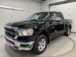 ONLY 3,000 KMS!! BIG HORN 4X4 W/ REMOTE START, 8.4-IN TOUCH SCREEN, BACKUP CAMERA, APPLE CARPLAY, ANDROID AUTO AND 18-IN ALLOYS!! Tow package, leather-wrapped steering, air conditioning, 6-foot 4-inch box w/ spray-in bedliner, full power group incl. power seat, adjustable pedals, garage door opener, auto headlights and Sirius XM!