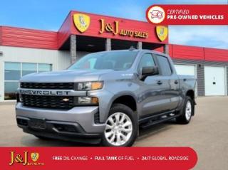 Odometer is 28062 kilometers below market average! Gray 2020 Chevrolet Silverado 1500 Custom 4WD 6-Speed Automatic Electronic with Overdrive EcoTec3 5.3L V8 <br><br>Welcome to our dealership, where we cater to every car shoppers needs with our diverse range of vehicles. Whether youre seeking peace of mind with our meticulously inspected and Certified Pre-Owned vehicles, looking for great value with our carefully selected Value Line options, or are a hands-on enthusiast ready to tackle a project with our As-Is mechanic specials, weve got something for everyone. At our dealership, quality, affordability, and variety come together to ensure that every customer drives away satisfied. Experience the difference and find your perfect match with us today.<br><br>Silverado 1500 Custom, 4D Crew Cab, EcoTec3 5.3L V8, 6-Speed Automatic Electronic with Overdrive, 4WD, Jet Black Cloth.<br><br>Certified. J&J Certified Details: * Vigorous Inspection * Global Roadside Assistance available 24/7, 365 days a year - 3 months * Get As Low As 7.99% APR Financing OAC * CARFAX Vehicle History Report. * Complimentary 3-Month SiriusXM Select+ Trial Subscription * Full tank of fuel * One free oil change (only redeemable here)