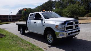 2017 RAM 3500 Flat Deck  Crew Cab 4WD, 6.4L V8 OHV 16V engine, 4 door, automatic, 4WD, 4-Wheel ABS, cruise control, trailer brake adjustment, tow/haul mode, 5 aux buttons, parking sensors, 115v ac outlet, 12v outlet, bluetooth audio, compass, foldable middle seat, power rear sliding window, garage door opener, coin holder, AM/FM radio, CD player, power door locks, power windows, white exterior, grey interior, cloth. Measurements: Bed Length 8.10 foot width 6.8foot. Certification and decal valid until June 2024. $28,810.00 plus $375 processing fee, $29,185.00 total payment obligation before taxes.  Listing report, warranty, contract commitment cancellation fee, financing available on approved credit (some limitations and exceptions may apply). All above specifications and information is considered to be accurate but is not guaranteed and no opinion or advice is given as to whether this item should be purchased. We do not allow test drives due to theft, fraud and acts of vandalism. Instead we provide the following benefits: Complimentary Warranty (with options to extend), Limited Money Back Satisfaction Guarantee on Fully Completed Contracts, Contract Commitment Cancellation, and an Open-Ended Sell-Back Option. Ask seller for details or call 604-522-REPO(7376) to confirm listing availability.