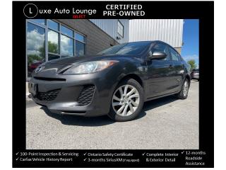 <p>Looking for an inexpensive, four door, fuel-efficient vehicle? Then this is the car for you! This 2012 Mazda3 GS Sky-Activ has all the features you need, including: automatic transmission, air conditioning, cruise control, bluetooth hands-free, heated seats, remote keyless entry, remote start, CD/MP3 player, alloy wheels and more!</p><p><span style=color: #333333; font-family: Work Sans, sans-serif; font-size: 16px; white-space: pre-wrap; caret-color: #333333; background-color: #ffffff;>This vehicle comes Luxe certified select pre-owned, which includes: 100-point inspection & servicing, oil lube and filter change, Ontario safety certificate, Available Luxe Assurance Package, complete interior and exterior detailing, Carfax Verified vehicle history report, guaranteed one key (additional keys may be purchased at time of sale) and FREE 90-day SiriusXM satellite radio trial (on factory-equipped vehicles)!</span></p><p><span style=color: #333333; font-family: Work Sans, sans-serif; font-size: 16px; white-space: pre-wrap; caret-color: #333333; background-color: #ffffff;>Advertised price is finance purchase price of ONLY $132 bi-weekly with $1000 down over 36 months at 9.99% (cost of borrowing is $1415 per $10000 finacned) OR cash purchase price of $8900 (both prices are plus HST and licensing). Call today and book your test drive appointment!</span></p>
