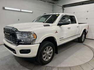 LOADED LIMITED W/ NEARLY $17K IN FACTORY UPGRADES INCL. 6.7L CUMMINS, PREMIUM 6-SPEED AUTO, SUNROOF, REAR AUTO-LEVELLING AIR SUSPENSION, 360 CAMERAS, PRE-COLLISION SYSTEM AND BLIND SPOT MONITOR! 20-inch alloys, heated/cooled leather seats, remote start, premium harman/kardon audio, navigation, 5th wheel prep package, 12-inch touchscreen infotainment system, adaptive cruise control w/ stop & go, heated rear seats, power deploying running boards, backup cameras w/ front & rear park sensors, anti-spin rear differential, tow package w/ integrated trailer brake controller, 6-foot 5-inch box w/ spray-in bedliner, power seats w/ drivers memory, clearance lights, cargo camera, rain-sensing wipers, keyless entry w/ push start, Apple CarPlay/Android Auto, LED bed lights, automatic headlights w/ auto highbeams, trailer sway control, garage door opener and Sirius XM!