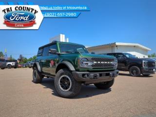 <b>Leather Seats, Heated Seats, Ford Co-Pilot360, 360-Degree Camera, Luxury Package!</b><br> <br> <br> <br>  With cool retro-styling, innovative features and impressive off-road capability, this legendary 2023 Ford Bronco has very little to prove. <br> <br>With a nostalgia-inducing design along with remarkable on-road driving manners with supreme off-road capability, this 2023 Ford Bronco is indeed a jack of all trades, and masters every one of them. Durable build materials and functional engineering coupled with modern day infotainment and driver assistive features ensure that this iconic vehicle takes on whatever you can throw at it. Want an SUV that can genuinely do it all and look good while at it? Look no further than this 2023 Ford Bronco!<br> <br> This eruption green metallic SUV  has a 10 speed automatic transmission and is powered by a  315HP 2.7L V6 Cylinder Engine. This vehicle has been upgraded with the following features: Leather Seats, Heated Seats, Ford Co-pilot360, 360-degree Camera, Luxury Package, Wireless Charging, Navigation. <br><br> View the original window sticker for this vehicle with this url <b><a href=http://www.windowsticker.forddirect.com/windowsticker.pdf?vin=1FMEE5DP9PLB49233 target=_blank>http://www.windowsticker.forddirect.com/windowsticker.pdf?vin=1FMEE5DP9PLB49233</a></b>.<br> <br>To apply right now for financing use this link : <a href=https://www.tricounty.ca/finance-department/ target=_blank>https://www.tricounty.ca/finance-department/</a><br><br> <br/><br>Make your deal 100% online. Configure payments, get an instant trade value, see all the incentives... even negotiate! <a target=_blank href=https://deal-proposal.com/apps/deal_proposal/make_your_deal.html?vin=1FMEE5DP9PLB49233&dealer_id=28884>https://deal-proposal.com/apps/deal_proposal/make_your_deal.html?vin=1FMEE5DP9PLB49233&dealer_id=28884</a><br> <br/><br> Buy this vehicle now for the lowest bi-weekly payment of <b>$658.36</b> with $0 down for 96 months @ 8.99% APR O.A.C. ( taxes included, $389 documentation fee    ).  See dealer for details. <br> <br>Welcome to Tri County Ford Sales, serving customers since 1934! Thank you for visiting us. We carry new and used Ford vehicles as well as other makes and models, and we proudly serve the city of Tatamagouche and the surrounding communities. We look forward to serving you and all your automotive needs here at Tri County Ford Sales! o~o