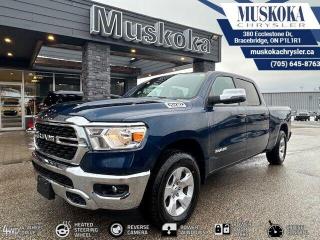 This RAM 1500 BIG HORN, with a 5.7L HEMI V-8 engine engine, features a 8-speed automatic transmission, and generates 22 highway/17 city L/100km. Find this vehicle with only 45 kilometers!  RAM 1500 BIG HORN Options: This RAM 1500 BIG HORN offers a multitude of options. Technology options include: 1 LCD Monitor In The Front, AM/FM/Satellite-Prep w/Seek-Scan, Clock, Aux Audio Input Jack, Steering Wheel Controls, Voice Activation, Radio Data System and External Memory Control, GPS Antenna Input, Radio: Uconnect 3 w/5 Display, grated Voice Command w/Bluetooth.  Safety options include Tailgate/Rear Door Lock Included w/Power Door Locks, Variable Intermittent Wipers, 1 LCD Monitor In The Front, Power Door Locks w/Autolock Feature, Airbag Occupancy Sensor.  Visit Us: Find this RAM 1500 BIG HORN at Muskoka Chrysler today. We are conveniently located at 380 Ecclestone Dr Bracebridge ON P1L1R1. Muskoka Chrysler has been serving our local community for over 40 years. We take pride in giving back to the community while providing the best customer service. We appreciate each and opportunity we have to serve you, not as a customer but as a friend