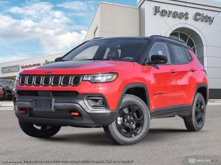 <b>Off-Road Package,  Power Liftgate,  Blind Spot Detection,  Leather Seats,  4G Wi-Fi!</b><br> <br>   Elevate your driving experience with this 2023 Jeep Compass, with advanced tech and a slew of great standard features. <br> <br>Keeping with quintessential Jeep engineering, this 2023 Compass sports a striking exterior design, with an extremely refined interior, loaded with the latest and greatest safety, infotainment and convenience technology. This SUV also has the off-road prowess to booth, with rugged build quality and great reliability to ensure that you get to your destination and back, as many times as you want. <br> <br> This redline pearl SUV  has an automatic transmission and is powered by a  2.0L I4 16V GDI DOHC Turbo engine.<br> <br> Our Compasss trim level is Trailhawk. This rugged Compass Trailhawk comes prepped with a comprehensive off-road package that includes beefy suspension, 4 skid plates for undercarriage protection and black aluminum wheels with a full-size under-cargo mounted spare, along with front fog lamps, LED headlights with automatic high beams and cornering function, roof rack rails, and front and rear bumper tow hooks. The standard features continue with heated and power-adjustable front seats with driver lumbar support, a heated steering wheel, cloth/leather seating upholstery, remote engine start, proximity keyless entry, dual-zone front automatic air conditioning, and a 10.1-inch infotainment screen with Apple CarPlay and Android Auto. Safety features also include blind spot detection, forward collision warning with active braking and rear cross-path detection, lane keeping assist with lane departure warning, rear parking sensors, and a rearview camera. This vehicle has been upgraded with the following features: Off-road Package,  Power Liftgate,  Blind Spot Detection,  Leather Seats,  4g Wi-fi,  Heated Steering Wheel,  Remote Start. <br><br> View the original window sticker for this vehicle with this url <b><a href=http://www.chrysler.com/hostd/windowsticker/getWindowStickerPdf.do?vin=3C4NJDDN0PT549954 target=_blank>http://www.chrysler.com/hostd/windowsticker/getWindowStickerPdf.do?vin=3C4NJDDN0PT549954</a></b>.<br> <br>To apply right now for financing use this link : <a href=https://www.forestcitydodge.ca/finance-center/ target=_blank>https://www.forestcitydodge.ca/finance-center/</a><br><br> <br/> Weve discounted this vehicle $1266. 6.99% financing for 96 months.  Incentives expire 2023-10-02.  See dealer for details. <br> <br><br> Forest City Dodge proudly serves clients in London ON, St. Thomas ON, Woodstock ON, Tilsonburg ON, Strathroy ON, and the surrounding areas. Formerly known as Southwest Chrysler, Forest City Dodge has become a local automotive leader that takes pride in providing a transparent car buying experience and exceptional customer service throughout the dealership. </br>

<br> If you are looking to finance a vehicle, our finance department are seasoned professionals in ensuring that you get financing options that fits your budget and lifestyle. Regardless of your credit situation, our finance team will work hard to get you approved for a vehicle youre comfortable with in no time. We also offer a dedicated service department thats always ready to attend your needs. Our factory trained technicians will help keep your vehicle in the best shape possible so that your vehicle gets the most out of its lifespan. </br>

<br> We have a strong and committed team with many years of experience satisfying our customers needs. Feel free to browse our inventory online, request more information about our vehicles, or inquire about financing. Visit us today at or contact us now with any questions or concerns! </br>
<br> Come by and check out our fleet of 80+ used cars and trucks and 200+ new cars and trucks for sale in London.  o~o
