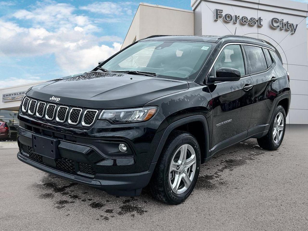 <b>Heated Steering Wheel,  Remote Start,  Proximity Key,  Heated Seats,  LED Lights!</b><br> <br>   With outstanding off-road capability augmented by refined on-road manners, this 2023 Jeep Compass offers the best of both worlds. <br> <br>Keeping with quintessential Jeep engineering, this 2023 Compass sports a striking exterior design, with an extremely refined interior, loaded with the latest and greatest safety, infotainment and convenience technology. This SUV also has the off-road prowess to booth, with rugged build quality and great reliability to ensure that you get to your destination and back, as many times as you want. <br> <br> This diamond black SUV  has an automatic transmission and is powered by a  2.0L I4 16V GDI DOHC Turbo engine.<br> <br> Our Compasss trim level is North. This Compass North steps things up with a heated steering wheel, dual-zone climate control, remote engine start, roof rack rails, front fog lamps and cornering headlamps, in addition to heated front seats, a 10.1-inch infotainment screen powered by Uconnect 5 with Apple CarPlay and Android Auto, towing equipment including trailer sway control, push button start, air conditioning, cruise control with steering wheel controls, and front and rear cupholders. Safety features also include lane keeping assist with lane departure warning, forward collision warning with active braking, driver monitoring alert, and a rearview camera. This vehicle has been upgraded with the following features: Heated Steering Wheel,  Remote Start,  Proximity Key,  Heated Seats,  Led Lights,  Lane Keep Assist,  Lane Departure Warning. <br><br> View the original window sticker for this vehicle with this url <b><a href=http://www.chrysler.com/hostd/windowsticker/getWindowStickerPdf.do?vin=3C4NJDBN0PT507058 target=_blank>http://www.chrysler.com/hostd/windowsticker/getWindowStickerPdf.do?vin=3C4NJDBN0PT507058</a></b>.<br> <br>To apply right now for financing use this link : <a href=https://www.forestcitydodge.ca/finance-center/ target=_blank>https://www.forestcitydodge.ca/finance-center/</a><br><br> <br/> Weve discounted this vehicle $707. 6.99% financing for 96 months.  Incentives expire 2023-10-02.  See dealer for details. <br> <br><br> Forest City Dodge proudly serves clients in London ON, St. Thomas ON, Woodstock ON, Tilsonburg ON, Strathroy ON, and the surrounding areas. Formerly known as Southwest Chrysler, Forest City Dodge has become a local automotive leader that takes pride in providing a transparent car buying experience and exceptional customer service throughout the dealership. </br>

<br> If you are looking to finance a vehicle, our finance department are seasoned professionals in ensuring that you get financing options that fits your budget and lifestyle. Regardless of your credit situation, our finance team will work hard to get you approved for a vehicle youre comfortable with in no time. We also offer a dedicated service department thats always ready to attend your needs. Our factory trained technicians will help keep your vehicle in the best shape possible so that your vehicle gets the most out of its lifespan. </br>

<br> We have a strong and committed team with many years of experience satisfying our customers needs. Feel free to browse our inventory online, request more information about our vehicles, or inquire about financing. Visit us today at or contact us now with any questions or concerns! </br>
<br> Come by and check out our fleet of 80+ used cars and trucks and 200+ new cars and trucks for sale in London.  o~o