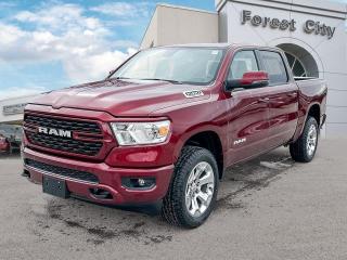 <b>Aluminum Wheels,  Heavy Duty Suspension,  Tow Package,  Power Mirrors,  Rear Camera!</b><br> <br>   Beauty meets brawn with this rugged Ram 1500. <br> <br>The Ram 1500s unmatched luxury transcends traditional pickups without compromising its capability. Loaded with best-in-class features, its easy to see why the Ram 1500 is so popular. With the most towing and hauling capability in a Ram 1500, as well as improved efficiency and exceptional capability, this truck has the grit to take on any task.<br> <br> This red pearl Crew Cab 4X4 pickup   has an automatic transmission and is powered by a  5.7L V8 16V MPFI OHV engine.<br> <br> Our 1500s trim level is Big Horn. This Ram 1500 Bighorn comes with stylish aluminum wheels, a leather steering wheel, class II towing equipment including a hitch, wiring harness and trailer sway control, heavy-duty suspension, cargo box lighting, and a locking tailgate. Additional features include heated and power adjustable side mirrors, UCconnect 3, hands-free phone communication, push button start, cruise control, air conditioning, vinyl floor lining, and a rearview camera. This vehicle has been upgraded with the following features: Aluminum Wheels,  Heavy Duty Suspension,  Tow Package,  Power Mirrors,  Rear Camera. <br><br> View the original window sticker for this vehicle with this url <b><a href=http://www.chrysler.com/hostd/windowsticker/getWindowStickerPdf.do?vin=1C6SRFFT9PN530748 target=_blank>http://www.chrysler.com/hostd/windowsticker/getWindowStickerPdf.do?vin=1C6SRFFT9PN530748</a></b>.<br> <br>To apply right now for financing use this link : <a href=https://www.forestcitydodge.ca/finance-center/ target=_blank>https://www.forestcitydodge.ca/finance-center/</a><br><br> <br/> 6.99% financing for 96 months.  Incentives expire 2023-10-02.  See dealer for details. <br> <br><br> Forest City Dodge proudly serves clients in London ON, St. Thomas ON, Woodstock ON, Tilsonburg ON, Strathroy ON, and the surrounding areas. Formerly known as Southwest Chrysler, Forest City Dodge has become a local automotive leader that takes pride in providing a transparent car buying experience and exceptional customer service throughout the dealership. </br>

<br> If you are looking to finance a vehicle, our finance department are seasoned professionals in ensuring that you get financing options that fits your budget and lifestyle. Regardless of your credit situation, our finance team will work hard to get you approved for a vehicle youre comfortable with in no time. We also offer a dedicated service department thats always ready to attend your needs. Our factory trained technicians will help keep your vehicle in the best shape possible so that your vehicle gets the most out of its lifespan. </br>

<br> We have a strong and committed team with many years of experience satisfying our customers needs. Feel free to browse our inventory online, request more information about our vehicles, or inquire about financing. Visit us today at or contact us now with any questions or concerns! </br>
<br> Come by and check out our fleet of 80+ used cars and trucks and 200+ new cars and trucks for sale in London.  o~o