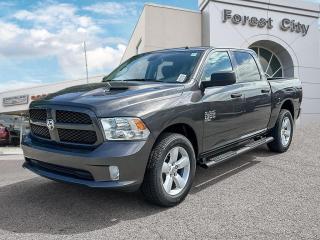 <b>Aluminum Wheels,  Heavy Duty Suspension,  Tow Package,  Power Mirrors,  Rear Camera!</b><br> <br>   Reliable, dependable, and innovative, this Ram 1500 Classic proves that it has what it takes to get the job done right. <br> <br>The reasons why this Ram 1500 Classic stands above its well-respected competition are evident: uncompromising capability, proven commitment to safety and security, and state-of-the-art technology. From its muscular exterior to the well-trimmed interior, this 2023 Ram 1500 Classic is more than just a workhorse. Get the job done in comfort and style while getting a great value with this amazing full-size truck. <br> <br> This granite Crew Cab 4X4 pickup   has an automatic transmission and is powered by a  3.6L V6 24V MPFI DOHC engine.<br> <br> Our 1500 Classics trim level is Express. This Ram 1500 Express features upgraded aluminum wheels, front fog lamps and USB connectivity, along with a great selection of standard features such as class II towing equipment including a hitch, wiring harness and trailer sway control, heavy-duty suspension, cargo box lighting, and a locking tailgate. Additional features include heated and power adjustable side mirrors, UCconnect 3, cruise control, air conditioning, vinyl floor lining, and a rearview camera. This vehicle has been upgraded with the following features: Aluminum Wheels,  Heavy Duty Suspension,  Tow Package,  Power Mirrors,  Rear Camera. <br><br> View the original window sticker for this vehicle with this url <b><a href=http://www.chrysler.com/hostd/windowsticker/getWindowStickerPdf.do?vin=3C6RR7KG8PG640972 target=_blank>http://www.chrysler.com/hostd/windowsticker/getWindowStickerPdf.do?vin=3C6RR7KG8PG640972</a></b>.<br> <br>To apply right now for financing use this link : <a href=https://www.forestcitydodge.ca/finance-center/ target=_blank>https://www.forestcitydodge.ca/finance-center/</a><br><br> <br/> Weve discounted this vehicle $970. 6.99% financing for 96 months.  Incentives expire 2023-10-02.  See dealer for details. <br> <br><br> Forest City Dodge proudly serves clients in London ON, St. Thomas ON, Woodstock ON, Tilsonburg ON, Strathroy ON, and the surrounding areas. Formerly known as Southwest Chrysler, Forest City Dodge has become a local automotive leader that takes pride in providing a transparent car buying experience and exceptional customer service throughout the dealership. </br>

<br> If you are looking to finance a vehicle, our finance department are seasoned professionals in ensuring that you get financing options that fits your budget and lifestyle. Regardless of your credit situation, our finance team will work hard to get you approved for a vehicle youre comfortable with in no time. We also offer a dedicated service department thats always ready to attend your needs. Our factory trained technicians will help keep your vehicle in the best shape possible so that your vehicle gets the most out of its lifespan. </br>

<br> We have a strong and committed team with many years of experience satisfying our customers needs. Feel free to browse our inventory online, request more information about our vehicles, or inquire about financing. Visit us today at or contact us now with any questions or concerns! </br>
<br> Come by and check out our fleet of 80+ used cars and trucks and 200+ new cars and trucks for sale in London.  o~o
