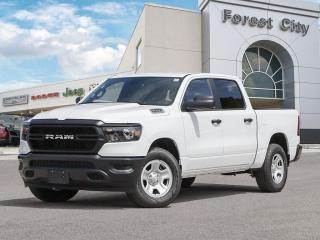 <b>Heavy Duty Suspension,  Tow Package,  Power Mirrors,  Rear Camera!</b><br> <br>   Make light work of tough jobs in this 2023 Ram 1500, with exceptional towing, torque and payload capability. <br> <br>The Ram 1500s unmatched luxury transcends traditional pickups without compromising its capability. Loaded with best-in-class features, its easy to see why the Ram 1500 is so popular. With the most towing and hauling capability in a Ram 1500, as well as improved efficiency and exceptional capability, this truck has the grit to take on any task.<br> <br> This bright white Crew Cab 4X4 pickup   has an automatic transmission and is powered by a  5.7L V8 16V MPFI OHV engine.<br> <br> Our 1500s trim level is Tradesman. This Ram 1500 Tradesman is ready for whatever you throw at it, with a great selection of standard features such as class II towing equipment including a hitch, wiring harness and trailer sway control, heavy-duty suspension, cargo box lighting, and a locking tailgate. Additional features include heated and power adjustable side mirrors, UCconnect 3, push button start, cruise control, air conditioning, vinyl floor lining, and a rearview camera. This vehicle has been upgraded with the following features: Heavy Duty Suspension,  Tow Package,  Power Mirrors,  Rear Camera. <br><br> View the original window sticker for this vehicle with this url <b><a href=http://www.chrysler.com/hostd/windowsticker/getWindowStickerPdf.do?vin=1C6SRFGT5PN682086 target=_blank>http://www.chrysler.com/hostd/windowsticker/getWindowStickerPdf.do?vin=1C6SRFGT5PN682086</a></b>.<br> <br>To apply right now for financing use this link : <a href=https://www.forestcitydodge.ca/finance-center/ target=_blank>https://www.forestcitydodge.ca/finance-center/</a><br><br> <br/> 6.99% financing for 96 months.  Incentives expire 2023-10-02.  See dealer for details. <br> <br><br> Forest City Dodge proudly serves clients in London ON, St. Thomas ON, Woodstock ON, Tilsonburg ON, Strathroy ON, and the surrounding areas. Formerly known as Southwest Chrysler, Forest City Dodge has become a local automotive leader that takes pride in providing a transparent car buying experience and exceptional customer service throughout the dealership. </br>

<br> If you are looking to finance a vehicle, our finance department are seasoned professionals in ensuring that you get financing options that fits your budget and lifestyle. Regardless of your credit situation, our finance team will work hard to get you approved for a vehicle youre comfortable with in no time. We also offer a dedicated service department thats always ready to attend your needs. Our factory trained technicians will help keep your vehicle in the best shape possible so that your vehicle gets the most out of its lifespan. </br>

<br> We have a strong and committed team with many years of experience satisfying our customers needs. Feel free to browse our inventory online, request more information about our vehicles, or inquire about financing. Visit us today at or contact us now with any questions or concerns! </br>
<br> Come by and check out our fleet of 80+ used cars and trucks and 200+ new cars and trucks for sale in London.  o~o