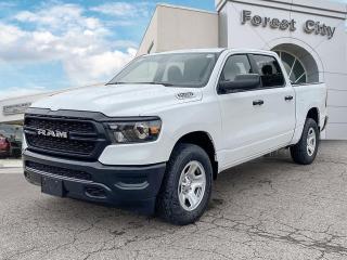 <b>Heavy Duty Suspension,  Tow Package,  Power Mirrors,  Rear Camera!</b><br> <br>   Make light work of tough jobs in this 2023 Ram 1500, with exceptional towing, torque and payload capability. <br> <br>The Ram 1500s unmatched luxury transcends traditional pickups without compromising its capability. Loaded with best-in-class features, its easy to see why the Ram 1500 is so popular. With the most towing and hauling capability in a Ram 1500, as well as improved efficiency and exceptional capability, this truck has the grit to take on any task.<br> <br> This bright white Crew Cab 4X4 pickup   has an automatic transmission and is powered by a  3.6L V6 24V MPFI DOHC engine.<br> <br> Our 1500s trim level is Tradesman. This Ram 1500 Tradesman is ready for whatever you throw at it, with a great selection of standard features such as class II towing equipment including a hitch, wiring harness and trailer sway control, heavy-duty suspension, cargo box lighting, and a locking tailgate. Additional features include heated and power adjustable side mirrors, UCconnect 3, push button start, cruise control, air conditioning, vinyl floor lining, and a rearview camera. This vehicle has been upgraded with the following features: Heavy Duty Suspension,  Tow Package,  Power Mirrors,  Rear Camera. <br><br> View the original window sticker for this vehicle with this url <b><a href=http://www.chrysler.com/hostd/windowsticker/getWindowStickerPdf.do?vin=1C6RRFGG9PN676244 target=_blank>http://www.chrysler.com/hostd/windowsticker/getWindowStickerPdf.do?vin=1C6RRFGG9PN676244</a></b>.<br> <br>To apply right now for financing use this link : <a href=https://www.forestcitydodge.ca/finance-center/ target=_blank>https://www.forestcitydodge.ca/finance-center/</a><br><br> <br/> 6.99% financing for 96 months.  Incentives expire 2023-10-02.  See dealer for details. <br> <br><br> Forest City Dodge proudly serves clients in London ON, St. Thomas ON, Woodstock ON, Tilsonburg ON, Strathroy ON, and the surrounding areas. Formerly known as Southwest Chrysler, Forest City Dodge has become a local automotive leader that takes pride in providing a transparent car buying experience and exceptional customer service throughout the dealership. </br>

<br> If you are looking to finance a vehicle, our finance department are seasoned professionals in ensuring that you get financing options that fits your budget and lifestyle. Regardless of your credit situation, our finance team will work hard to get you approved for a vehicle youre comfortable with in no time. We also offer a dedicated service department thats always ready to attend your needs. Our factory trained technicians will help keep your vehicle in the best shape possible so that your vehicle gets the most out of its lifespan. </br>

<br> We have a strong and committed team with many years of experience satisfying our customers needs. Feel free to browse our inventory online, request more information about our vehicles, or inquire about financing. Visit us today at or contact us now with any questions or concerns! </br>
<br> Come by and check out our fleet of 80+ used cars and trucks and 200+ new cars and trucks for sale in London.  o~o