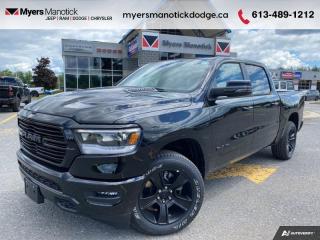 <b>Navigation,  Heated Seats,  4G Wi-Fi,  Heated Steering Wheel,  Forward Collision Alert!</b><br> <br> <br> <br>Call 613-489-1212 to speak to our friendly sales staff today, or come by the dealership!<br> <br>  Whether you need tough and rugged capability, or soft and comfortable luxury, this 2023 Ram delivers every time. <br> <br>The Ram 1500s unmatched luxury transcends traditional pickups without compromising its capability. Loaded with best-in-class features, its easy to see why the Ram 1500 is so popular. With the most towing and hauling capability in a Ram 1500, as well as improved efficiency and exceptional capability, this truck has the grit to take on any task.<br> <br> This diamond black crystal pearl Crew Cab 4X4 pickup   has an automatic transmission and is powered by a  395HP 5.7L 8 Cylinder Engine.<br> <br> Our 1500s trim level is Sport. This RAM 1500 Sport throws in some great comforts such as power-adjustable heated front seats with lumbar support, dual-zone climate control, power-adjustable pedals, deluxe sound insulation, and a heated leather-wrapped steering wheel. Connectivity is handled by an upgraded 12-inch display powered by Uconnect 5W with inbuilt navigation, mobile internet hotspot access, smart device integration, and a 10-speaker audio setup. Additional features include power folding exterior mirrors, a power rear window with defrosting, a trailer wiring harness, heavy-duty suspension, cargo box lighting, and a locking tailgate. This vehicle has been upgraded with the following features: Navigation,  Heated Seats,  4g Wi-fi,  Heated Steering Wheel,  Forward Collision Alert,  Climate Control,  Aluminum Wheels. <br><br> View the original window sticker for this vehicle with this url <b><a href=http://www.chrysler.com/hostd/windowsticker/getWindowStickerPdf.do?vin=1C6SRFVTXPN689716 target=_blank>http://www.chrysler.com/hostd/windowsticker/getWindowStickerPdf.do?vin=1C6SRFVTXPN689716</a></b>.<br> <br>To apply right now for financing use this link : <a href=https://CreditOnline.dealertrack.ca/Web/Default.aspx?Token=3206df1a-492e-4453-9f18-918b5245c510&Lang=en target=_blank>https://CreditOnline.dealertrack.ca/Web/Default.aspx?Token=3206df1a-492e-4453-9f18-918b5245c510&Lang=en</a><br><br> <br/> Weve discounted this vehicle $3900. Total  cash rebate of $7458 is reflected in the price. Credit includes up to 10% MSRP.  5.49% financing for 96 months. <br> Buy this vehicle now for the lowest weekly payment of <b>$195.00</b> with $0 down for 96 months @ 5.49% APR O.A.C. ( Plus applicable taxes -  $1199  fees included in price    ).  Incentives expire 2024-07-02.  See dealer for details. <br> <br>If youre looking for a Dodge, Ram, Jeep, and Chrysler dealership in Ottawa that always goes above and beyond for you, visit Myers Manotick Dodge today! Were more than just great cars. We provide the kind of world-class Dodge service experience near Kanata that will make you a Myers customer for life. And with fabulous perks like extended service hours, our 30-day tire price guarantee, the Myers No Charge Engine/Transmission for Life program, and complimentary shuttle service, its no wonder were a top choice for drivers everywhere. Get more with Myers!<br> Come by and check out our fleet of 40+ used cars and trucks and 90+ new cars and trucks for sale in Manotick.  o~o