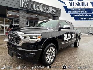 This RAM 1500 LIMITED, with a 5.7L HEMI V-8 engine engine, features a 8-speed automatic transmission, and generates 22 highway/17 city L/100km. Find this vehicle with only 29 kilometers!  RAM 1500 LIMITED Options: This RAM 1500 LIMITED offers a multitude of options. Technology options include: 2 LCD Monitors In The Front, AM/FM/HD/Satellite w/Seek-Scan, Clock, Speed Compensated Volume Control, Aux Audio Input Jack, Steering Wheel Controls, Voice Activation, Radio Data System and External Memory Control, Radio: Uconnect 5 Nav w/12.0 Display, Voice Recorder, 2 LCD Monitors In The Front.  Safety options include Rain Detecting Variable Intermittent Wipers, Tailgate/Rear Door Lock Included w/Power Door Locks, 2 LCD Monitors In The Front, Power Door Locks w/Autolock Feature, Airbag Occupancy Sensor.  Visit Us: Find this RAM 1500 LIMITED at Muskoka Chrysler today. We are conveniently located at 380 Ecclestone Dr Bracebridge ON P1L1R1. Muskoka Chrysler has been serving our local community for over 40 years. We take pride in giving back to the community while providing the best customer service. We appreciate each and opportunity we have to serve you, not as a customer but as a friend