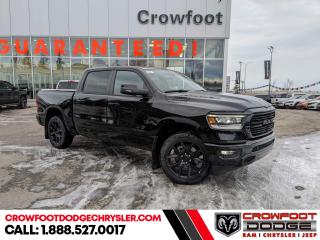 <b>Sunroof, Blind Spot Detection, Trailer Hitch!</b><br> <br> <br> <br>  Make light work of tough jobs in this 2023 Ram 1500, with exceptional towing, torque and payload capability. <br> <br>The Ram 1500s unmatched luxury transcends traditional pickups without compromising its capability. Loaded with best-in-class features, its easy to see why the Ram 1500 is so popular. With the most towing and hauling capability in a Ram 1500, as well as improved efficiency and exceptional capability, this truck has the grit to take on any task.<br> <br> This diamond black crystal pearlcoat Crew Cab 4X4 pickup   has an automatic transmission and is powered by a  395HP 5.7L 8 Cylinder Engine.<br> <br> Our 1500s trim level is Sport. This RAM 1500 Sport throws in some great comforts such as power-adjustable heated front seats with lumbar support, dual-zone climate control, power-adjustable pedals, deluxe sound insulation, and a heated leather-wrapped steering wheel. Connectivity is handled by an upgraded 12-inch display powered by Uconnect 5W with inbuilt navigation, mobile internet hotspot access, smart device integration, and a 10-speaker audio setup. Additional features include power folding exterior mirrors, a power rear window with defrosting, a trailer wiring harness, heavy-duty suspension, cargo box lighting, and a locking tailgate. This vehicle has been upgraded with the following features: Sunroof, Blind Spot Detection, Trailer Hitch. <br><br> <br>To apply right now for financing use this link : <a href=https://www.crowfootdodgechrysler.com/tools/autoverify/finance.htm target=_blank>https://www.crowfootdodgechrysler.com/tools/autoverify/finance.htm</a><br><br> <br/> Total  cash rebate of $8133 is reflected in the price. Credit includes up to 10% MSRP. <br> Buy this vehicle now for the lowest bi-weekly payment of <b>$435.22</b> with $0 down for 96 months @ 5.49% APR O.A.C. ( Plus GST  documentation fee    / Total Obligation of $90526  ).  Incentives expire 2024-02-29.  See dealer for details. <br> <br>We pride ourselves in consistently exceeding our customers expectations. Please dont hesitate to give us a call.<br> Come by and check out our fleet of 80+ used cars and trucks and 180+ new cars and trucks for sale in Calgary.  o~o