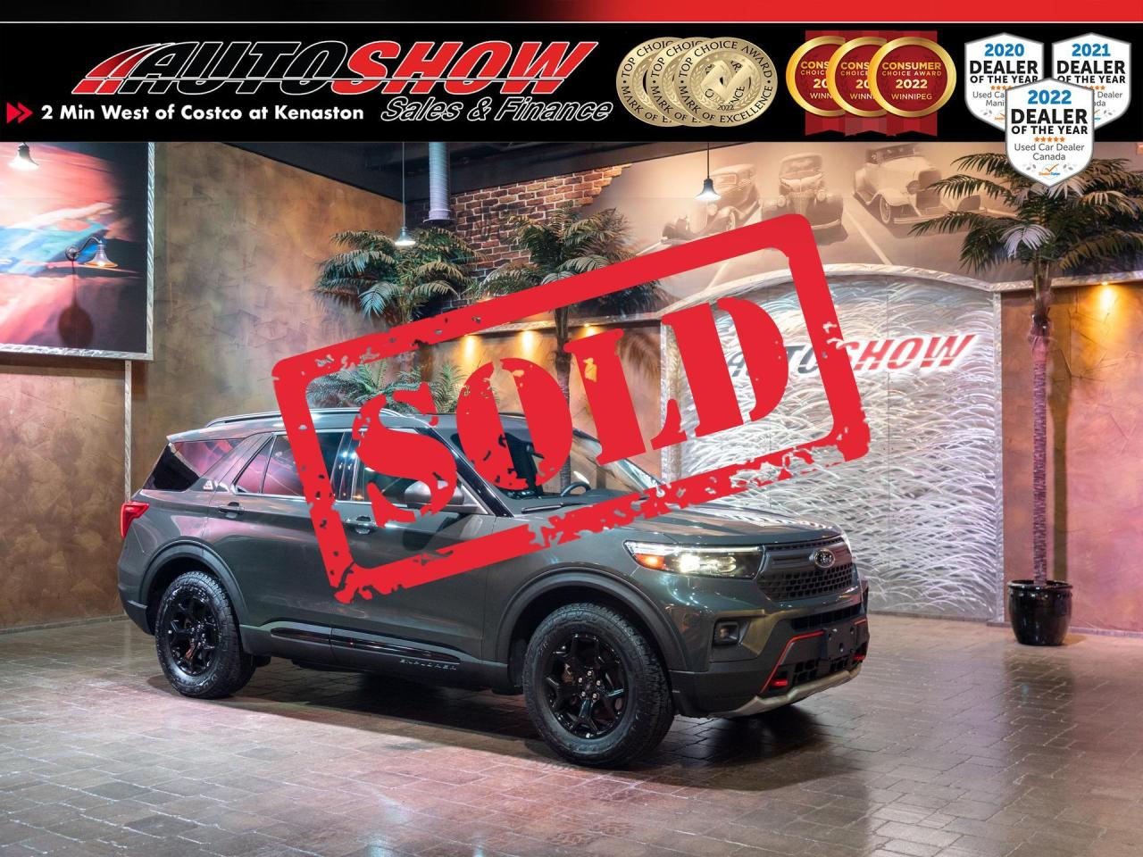 <strong>*** BOLD & AGGRESSIVE...ADVENTURE READY...4WD EXPLORER LIFTED TIMBERLINE EDITION *** PANORAMIC SUNROOF, NAVIGATION, HEATED & AC VENTILATED SEATS *** 360 CAMERA SYSTEM, POWER TAILGATE, ADAPTIVE CRUISE CONTROL *** </strong>Get ready to adventure with the WHOLE family! With seating for 7, factory lifted and all terrain tires the Ford Explorer Timberline will be your key to the outdoors. Must see Carbonized Grey finish, and all the luxury features too!! Enjoy the huge <strong>PANORAMIC SUNROOF</strong>......Navigation......Premium <strong>TIMBERLINE EDITION</strong> Stitched Interior......<strong>TIMBERLINE APPEARANCE PACKAGE</strong>......Timberline Exclusive <strong>FACTORY LIFT KIT</strong>......Factory <strong>TOW PACKAGE</strong>......<strong>APPLE CARPLAY / ANDROID AUTO</strong>......Ford Pass Connect......Heated Front Seats......Heated Second Row......Heated Steering Wheel......<strong>360 CAMERA SYSTEM</strong> w/ Backup Camera......Power Tailgate......Factory Remote Start......<strong>ADAPTIVE CRUISE CONTROL</strong>......Lane Keeping Assist......Pre-Collision Assist......Speed Sign Recognition......Blind Spot Monitoring......Cross Traffic Alert......Parking Aid......8 Way Power Adjustable Seats w/ 2 Way Adjustable Lumbar Support......Tri-Zone Climate Control......8 Inch Touch Screen......Factory Installed Roof Rails......Tinted Windows......Drive Mode Selection......Hill Descent Control......SiriusXM Satellite Radio......Fold Flat Third Row......Seating for 7......Front Tow Hooks......Trailer Sway Control......10 Speed Automatic Transmission......300HP 2.3L Turbo I4 <strong>ECOBOOST</strong>......18 Inch Factory Wheels & Bridgestone All-Terrain Tires!!<br /><br />This Ford Explorer Timberline comes with all original Books & Manuals, balance of factory 100,000KM FORD WARRANTY, and fitted Ford all Weather Floor Mats. Now Sale Priced at $53,600 with Financing and Extended Warranty options available!!<br /><br /><br />Will accept trades. Please call (204)560-6287 or View at 3165 McGillivray Blvd. (Conveniently located two minutes West from Costco at corner of Kenaston and McGillivray Blvd.)<br /><br />In addition to this please view our complete inventory of used <a href=\https://www.autoshowwinnipeg.com/used-trucks-winnipeg/\>trucks</a>, used <a href=\https://www.autoshowwinnipeg.com/used-cars-winnipeg/\>SUVs</a>, used <a href=\https://www.autoshowwinnipeg.com/used-cars-winnipeg/\>Vans</a>, used <a href=\https://www.autoshowwinnipeg.com/new-used-rvs-winnipeg/\>RVs</a>, and used <a href=\https://www.autoshowwinnipeg.com/used-cars-winnipeg/\>Cars</a> in Winnipeg on our website: <a href=\https://www.autoshowwinnipeg.com/\>WWW.AUTOSHOWWINNIPEG.COM</a><br /><br />Complete comprehensive warranty is available for this vehicle. Please ask for warranty option details. All advertised prices and payments plus taxes (where applicable).<br /><br />Winnipeg, MB - Manitoba Dealer Permit # 4908                                                                                                 <p>Sold to another happy customer</p>