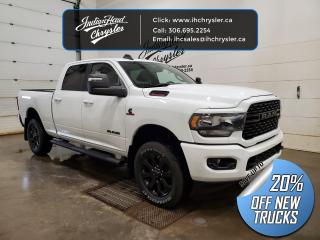 <b>Aluminum Wheels,  Heavy Duty Suspension,  Tow Package,  Power Mirrors,  Rear Camera!</b><br> <br> <br> <br>  This ultra capable Heavy Duty Ram 3500 HD is a muscular workhorse ready for any job you put in front of it. <br> <br>Endlessly capable, this 2024 Ram 3500HD pulls out all the stops, and has the towing capacity that sets it apart from the competition. On top of its proven Ram toughness, this Ram 3500HD has an ultra-quiet cabin full of amazing tech features that help make your workday more enjoyable. Whether youre in the commercial sector or looking for serious recreational towing rig, this impressive 3500HD is ready for anything that you are.<br> <br> This white sought after diesel Crew Cab 4X4 pickup   has a 6 speed automatic transmission and is powered by a Cummins 370HP 6.7L Straight 6 Cylinder Engine.<br> <br> Our 3500s trim level is Big Horn. This Ram 3500 Big Horn comes with stylish aluminum wheels, a leather steering wheel, extremely capable class V towing equipment including a hitch, brake controller, wiring harness and trailer sway control, heavy-duty suspension, cargo box lighting, and a locking tailgate. Additional features include heated and power adjustable side mirrors, UCconnect 3, hands-free phone communication, push button start, cruise control, air conditioning, vinyl floor lining, and a rearview camera. This vehicle has been upgraded with the following features: Aluminum Wheels,  Heavy Duty Suspension,  Tow Package,  Power Mirrors,  Rear Camera. <br><br> View the original window sticker for this vehicle with this url <b><a href=http://www.chrysler.com/hostd/windowsticker/getWindowStickerPdf.do?vin=3C63R3DL3RG134462 target=_blank>http://www.chrysler.com/hostd/windowsticker/getWindowStickerPdf.do?vin=3C63R3DL3RG134462</a></b>.<br> <br>To apply right now for financing use this link : <a href=https://www.indianheadchrysler.com/finance/ target=_blank>https://www.indianheadchrysler.com/finance/</a><br><br> <br/> Weve discounted this vehicle $12539. See dealer for details. <br> <br>At Indian Head Chrysler Dodge Jeep Ram Ltd., we treat our customers like family. That is why we have some of the highest reviews in Saskatchewan for a car dealership!  Every used vehicle we sell comes with a limited lifetime warranty on covered components, as long as you keep up to date on all of your recommended maintenance. We even offer exclusive financing rates right at our dealership so you dont have to deal with the banks.
You can find us at 501 Johnston Ave in Indian Head, Saskatchewan-- visible from the TransCanada Highway and only 35 minutes east of Regina. Distance doesnt have to be an issue, ask us about our delivery options!

Call: 306.695.2254<br> Come by and check out our fleet of 30+ used cars and trucks and 80+ new cars and trucks for sale in Indian Head.  o~o