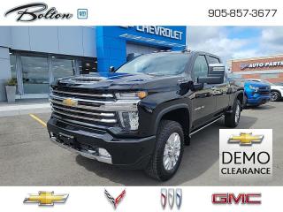 <b>Diesel Engine, Sunroof, Leather Seats, Off-Road Package, Power Running Boards!</b><br> <br> <br> <br>  If you ever wondered how rugged, powerful trucks built for work would look in the future, look no further than this 2023 Silverado HD. <br> <br>Built to be cutting edge from the ground up, this 2023 Silverado HD offers the best and innovative technology from the material used to build it, to the instinctive and fun infotainment, to the loads of assistive technology to make your work day easier. With the ability to help you hook a trailer, stay connected, load the bed, and navigate, this 2023 Silverado will become your favorite coworker in a heartbeat.<br> <br> This black sought after diesel Crew Cab 4X4 pickup   has an automatic transmission and is powered by a  445HP 6.6L 8 Cylinder Engine.<br> <br> Our Silverado 2500HDs trim level is High Country. This top of the range 2500HD High Country comes with an incredible amount of luxury and capability. It features premium leather seat with cooling, a remote engine start, wireless charging, a large 8 inch touch screen and navigation, Chevrolet MyLink and voice-activated technology, 12 way power seats with driver memory, exterior assist steps and unique exterior accents. This truck also offers a premium Bose audio system, wireless Apple CarPlay and Android Auto, an HD rear view camera, spray on bedliner, an EZ lift and lower tailgate, power heated exterior mirrors, a leather wrapped steering wheel, forward collision alert, lane keep assist plus Ultrasonic front and rear park assist and so much more. This vehicle has been upgraded with the following features: Diesel Engine, Sunroof, Leather Seats, Off-road Package, Power Running Boards.  This is a demonstrator vehicle driven by a member of our staff and has just 9754 kms.<br><br> <br>To apply right now for financing use this link : <a href=http://www.boltongm.ca/?https://CreditOnline.dealertrack.ca/Web/Default.aspx?Token=44d8010f-7908-4762-ad47-0d0b7de44fa8&Lang=en target=_blank>http://www.boltongm.ca/?https://CreditOnline.dealertrack.ca/Web/Default.aspx?Token=44d8010f-7908-4762-ad47-0d0b7de44fa8&Lang=en</a><br><br> <br/> Weve discounted this vehicle $15963.    6.09% financing for 84 months. <br> Buy this vehicle now for the lowest bi-weekly payment of <b>$563.47</b> with $9269 down for 84 months @ 6.09% APR O.A.C. ( Plus applicable taxes -  Plus applicable fees   ).  Incentives expire 2024-05-31.  See dealer for details. <br> <br>At Bolton Motor Products, we offer new Chevrolet, Cadillac, Buick, GMC cars and trucks in Bolton, along with used cars, trucks and SUVs by top manufacturers. Our sales staff will help you find that new or used car you have been searching for in the Bolton, Brampton, Nobleton, Kleinburg, Vaughan, & Maple area. o~o