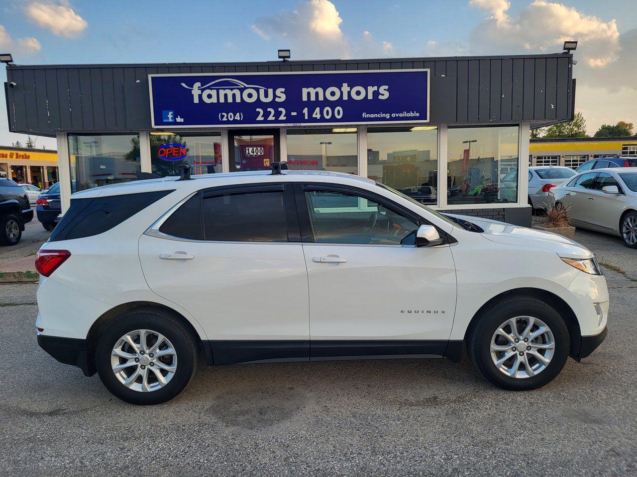 <p>2018 Equinox comes loaded with BACKUP CAM/ANDROID AUTO/APPLE CARPLAY/HEATED SEATS/ENGINE CONTROL(AUTO ON/STOP), REMOTE STARTER/KEYLESS ENTRY/BLUETOOTH/9H CERAMIC BODY COATING WITH 5 YEARS WARRANTY AND MUCH MORE.</p><p>Famous Motors at 1400 Regent Ave W, Your destination for certified domestic & imported quality pre-owned vehicles at great prices.<br><br>GET APPROVED AT $0 DOWN for $197.24 bi-weekly over 84 months at 8.99% OAC.</p><p>Visit our Website at http://famousmotors.ca/ to apply for financing or to get a pre-approval.<br><br>All our vehicles come with a Fresh Manitoba Safety Certification, Free Carfax Reports & Fresh Oil Change!<br><br>***FREE WARRANTY INCLUDED ON ALL VEHICLES***<br><br>For more information and to book an appointment for a test drive, call us at (204) 222-1400 or Cell: Call/Text (204) 807-1044</p>