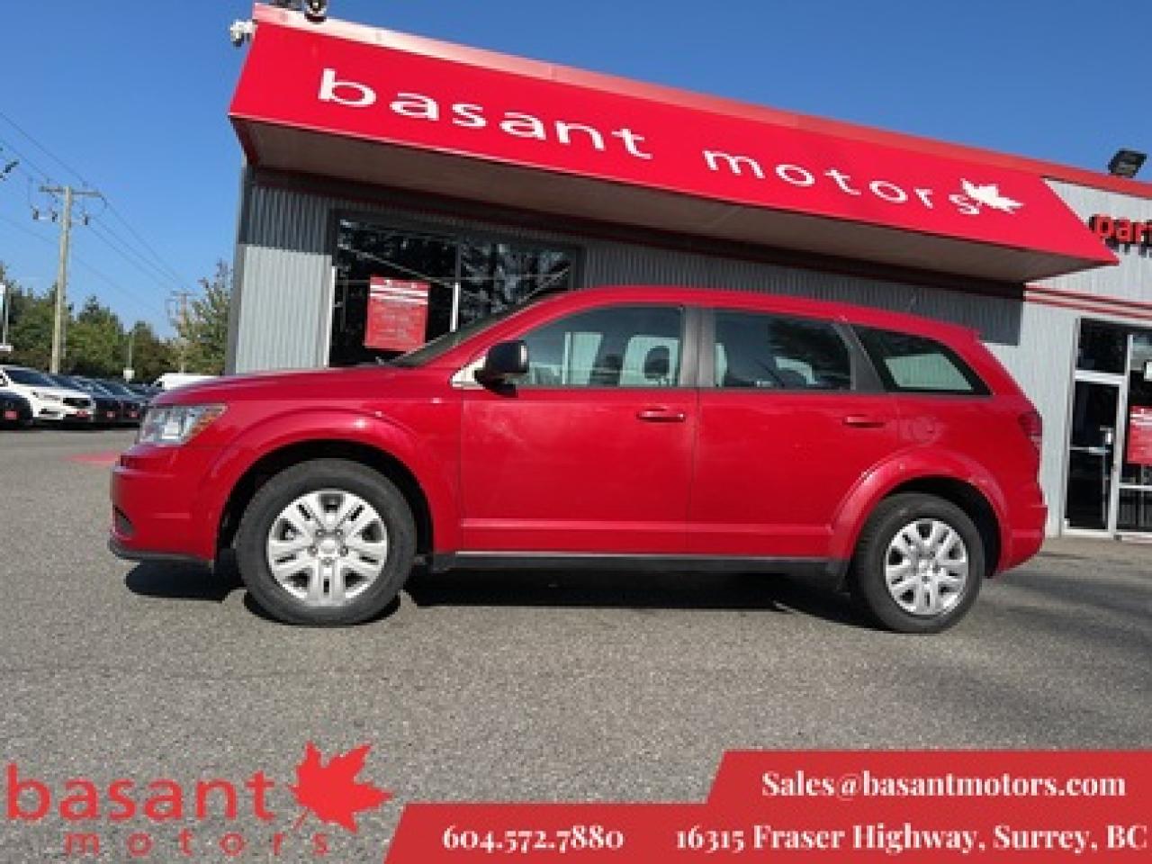 The perfect crossover between an SUV and a minivan. With capable seating and plenty of cargo space, it has the benefits of a van with the looks and styling of an SUV. With its highly affordable price tag, the Dodge Journey is becoming a very popular vehicle. Take advantage of our experienced on-site financing department, currently offering, for a limited time, 2.99% along with $0 down and No Payments for 3 Months! All our vehicles include the remaining balance of their original warranty and our very own 30 Day Dealers Guarantee. Complete Vehicle Inspection Services and full vehicle history by CarFax Vehicle Reports are included! All trades are welcome, whether the vehicle is paid off or not. Visit our website at basantmotors.com for more information. At Basant Motors, we look forward to serving you with all of your automotive needs for years to come. Please stop by our dealership, located at 16315 Fraser Highway, Surrey, BC and speak with one of our representatives today! Documentation fee ($997) and Dealer Prep ($299) are not included in the vehicle price. #9419