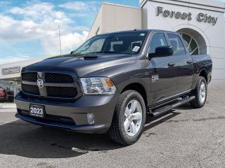 <b>Aluminum Wheels,  Heavy Duty Suspension,  Tow Package,  Power Mirrors,  Rear Camera!</b><br> <br>   This Ram 1500 Classic is a top contender in the full-size pickup segment thanks to a winning combination of a strong powertrain, a smooth ride and a well-trimmed cabin. <br> <br>The reasons why this Ram 1500 Classic stands above its well-respected competition are evident: uncompromising capability, proven commitment to safety and security, and state-of-the-art technology. From its muscular exterior to the well-trimmed interior, this 2023 Ram 1500 Classic is more than just a workhorse. Get the job done in comfort and style while getting a great value with this amazing full-size truck. <br> <br> This granite Crew Cab 4X4 pickup   has an automatic transmission and is powered by a  3.6L V6 24V MPFI DOHC engine.<br> <br> Our 1500 Classics trim level is Express. This Ram 1500 Express features upgraded aluminum wheels, front fog lamps and USB connectivity, along with a great selection of standard features such as class II towing equipment including a hitch, wiring harness and trailer sway control, heavy-duty suspension, cargo box lighting, and a locking tailgate. Additional features include heated and power adjustable side mirrors, UCconnect 3, cruise control, air conditioning, vinyl floor lining, and a rearview camera. This vehicle has been upgraded with the following features: Aluminum Wheels,  Heavy Duty Suspension,  Tow Package,  Power Mirrors,  Rear Camera. <br><br> View the original window sticker for this vehicle with this url <b><a href=http://www.chrysler.com/hostd/windowsticker/getWindowStickerPdf.do?vin=3C6RR7KG4PG626910 target=_blank>http://www.chrysler.com/hostd/windowsticker/getWindowStickerPdf.do?vin=3C6RR7KG4PG626910</a></b>.<br> <br>To apply right now for financing use this link : <a href=https://www.forestcitydodge.ca/finance-center/ target=_blank>https://www.forestcitydodge.ca/finance-center/</a><br><br> <br/> Weve discounted this vehicle $970. 6.99% financing for 96 months.  Incentives expire 2023-10-02.  See dealer for details. <br> <br><br> Forest City Dodge proudly serves clients in London ON, St. Thomas ON, Woodstock ON, Tilsonburg ON, Strathroy ON, and the surrounding areas. Formerly known as Southwest Chrysler, Forest City Dodge has become a local automotive leader that takes pride in providing a transparent car buying experience and exceptional customer service throughout the dealership. </br>

<br> If you are looking to finance a vehicle, our finance department are seasoned professionals in ensuring that you get financing options that fits your budget and lifestyle. Regardless of your credit situation, our finance team will work hard to get you approved for a vehicle youre comfortable with in no time. We also offer a dedicated service department thats always ready to attend your needs. Our factory trained technicians will help keep your vehicle in the best shape possible so that your vehicle gets the most out of its lifespan. </br>

<br> We have a strong and committed team with many years of experience satisfying our customers needs. Feel free to browse our inventory online, request more information about our vehicles, or inquire about financing. Visit us today at or contact us now with any questions or concerns! </br>
<br> Come by and check out our fleet of 80+ used cars and trucks and 200+ new cars and trucks for sale in London.  o~o