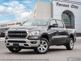 <b>Aluminum Wheels,  Heavy Duty Suspension,  Tow Package,  Power Mirrors,  Rear Camera!</b><br> <br>   Make light work of tough jobs in this 2023 Ram 1500, with exceptional towing, torque and payload capability. <br> <br>The Ram 1500s unmatched luxury transcends traditional pickups without compromising its capability. Loaded with best-in-class features, its easy to see why the Ram 1500 is so popular. With the most towing and hauling capability in a Ram 1500, as well as improved efficiency and exceptional capability, this truck has the grit to take on any task.<br> <br> This granite Crew Cab 4X4 pickup   has an automatic transmission and is powered by a  5.7L V8 16V MPFI OHV engine.<br> <br> Our 1500s trim level is Big Horn. This Ram 1500 Bighorn comes with stylish aluminum wheels, a leather steering wheel, class II towing equipment including a hitch, wiring harness and trailer sway control, heavy-duty suspension, cargo box lighting, and a locking tailgate. Additional features include heated and power adjustable side mirrors, UCconnect 3, hands-free phone communication, push button start, cruise control, air conditioning, vinyl floor lining, and a rearview camera. This vehicle has been upgraded with the following features: Aluminum Wheels,  Heavy Duty Suspension,  Tow Package,  Power Mirrors,  Rear Camera. <br><br> View the original window sticker for this vehicle with this url <b><a href=http://www.chrysler.com/hostd/windowsticker/getWindowStickerPdf.do?vin=1C6SRFFT5PN689654 target=_blank>http://www.chrysler.com/hostd/windowsticker/getWindowStickerPdf.do?vin=1C6SRFFT5PN689654</a></b>.<br> <br>To apply right now for financing use this link : <a href=https://www.forestcitydodge.ca/finance-center/ target=_blank>https://www.forestcitydodge.ca/finance-center/</a><br><br> <br/> 6.99% financing for 96 months.  Incentives expire 2023-10-02.  See dealer for details. <br> <br><br> Forest City Dodge proudly serves clients in London ON, St. Thomas ON, Woodstock ON, Tilsonburg ON, Strathroy ON, and the surrounding areas. Formerly known as Southwest Chrysler, Forest City Dodge has become a local automotive leader that takes pride in providing a transparent car buying experience and exceptional customer service throughout the dealership. </br>

<br> If you are looking to finance a vehicle, our finance department are seasoned professionals in ensuring that you get financing options that fits your budget and lifestyle. Regardless of your credit situation, our finance team will work hard to get you approved for a vehicle youre comfortable with in no time. We also offer a dedicated service department thats always ready to attend your needs. Our factory trained technicians will help keep your vehicle in the best shape possible so that your vehicle gets the most out of its lifespan. </br>

<br> We have a strong and committed team with many years of experience satisfying our customers needs. Feel free to browse our inventory online, request more information about our vehicles, or inquire about financing. Visit us today at or contact us now with any questions or concerns! </br>
<br> Come by and check out our fleet of 80+ used cars and trucks and 200+ new cars and trucks for sale in London.  o~o