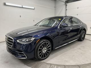 ABSOLUTELY STUNNING S500 4MATIC IN NAUTIC BLUE METALLIC W/ AMG SPORT PACKAGE & PREMIUM PACKAGE, BEAUTIFUL MACCHIATO BEIGE NAPPA LEATHER SEATS W/ MASSAGE FUNCTION, HEATED & COOLED FRONT SEATS W/ HEATED REAR SEATS, PANORAMIC SUNROOF, STAGGERED 20-IN AMG ALLOYS, 429HP 3.0L TURBO, 360 CAMERA AND HEAD-UP DISPLAY!! Adaptive cruise control, active blind spot assist, cross traffic alert, active lane keep assist, active steering assist, active park assist, traffic sign assist, massive 12.8-in center screen w/ 12.3-in digital cluster, heated steering, panel heating, Burmester audio, backup camera w/ front & rear park sensors, navigation, dash camera, air suspension, wireless charging, dual-zone climate control, full power group incl. power seats w/ driver & passenger memory, paddle shifters, rear sunshade, seat kinetics, belt adjustment, ambient lighting, power trunk, garage door opener, auto headlights w/ auto highbeams and Sirius XM!