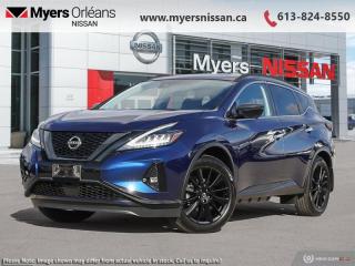 <b>Leather Seats,  Moonroof,  Navigation,  Memory Seats,  Power Liftgate!</b><br> <br> <br> <br>NOW DISCOUNTED $6,772 !!!<br>EXECUTIVE DEMO<br> <br>This 2023 Nissan Murano offers confident power, efficient usage of fuel and space, and an exciting exterior sure to turn heads. This uber popular crossover does more than settle for good enough. This Murano offers an airy interior that was designed to make every seating position one to enjoy. For a crossover that is more than just good looks and decent power, check out this well designed 2023 Murano. <br> <br> This deep ocean blue wagon  has an automatic transmission and is powered by a  260HP 3.5L V6 Cylinder Engine.<br> <br> Our Muranos trim level is Midnight Edition. This Midnight Edition is as dark as its name with a blacked out exterior emphasized with illuminated kick plates. Additional features include a dual panel panoramic moonroof, heated leather seats, motion activated power liftgate, remote start with intelligent climate control, memory settings, ambient interior lighting, and a heated steering wheel for added comfort along with intelligent cruise with distance pacing, intelligent Around View camera, and traffic sign recognition for even more confidence. Navigation and Bose Premium Audio are added to the NissanConnect touchscreen infotainment system featuring Android Auto, Apple CarPlay, and a ton more connectivity features. Forward collision warning, emergency braking with pedestrian detection, high beam assist, blind spot detection, and rear parking sensors help inspire confidence on the drive. This vehicle has been upgraded with the following features: Leather Seats, Moonroof, Navigation, Memory Seats, Power Liftgate, Remote Start, Heated Steering Wheel, Heated Seats, Android Auto, Apple Carplay, Adaptive Cruise, Aluminum Wheels, Blind Spot Detection, Forward Collision Warning.  This is a demonstrator vehicle driven by a member of our staff, so we can offer a great deal on it.<br><br> <br/> Weve discounted this vehicle $6772.<br> Payments from <b>$730.17</b> monthly with $0 down for 84 months @ 9.90% APR O.A.C. ( Plus applicable taxes -  $621 Administration fee included. Licensing not included.    ).  See dealer for details. <br> <br>We are proud to regularly serve our clients and ready to help you find the right car that fits your needs, your wants, and your budget.And, of course, were always happy to answer any of your questions.Proudly supporting Ottawa, Orleans, Vanier, Barrhaven, Kanata, Nepean, Stittsville, Carp, Dunrobin, Kemptville, Westboro, Cumberland, Rockland, Embrun , Casselman , Limoges, Crysler and beyond! Call us at (613) 824-8550 or use the Get More Info button for more information. Please see dealer for details. The vehicle may not be exactly as shown. The selling price includes all fees, licensing & taxes are extra. OMVIC licensed.Find out why Myers Orleans Nissan is Ottawas number one rated Nissan dealership for customer satisfaction! We take pride in offering our clients exceptional bilingual customer service throughout our sales, service and parts departments. Located just off highway 174 at the Jean DÀrc exit, in the Orleans Auto Mall, we have a huge selection of New vehicles and our professional team will help you find the Nissan that fits both your lifestyle and budget. And if we dont have it here, we will find it or you! Visit or call us today.<br> Come by and check out our fleet of 50+ used cars and trucks and 90+ new cars and trucks for sale in Orleans.  o~o