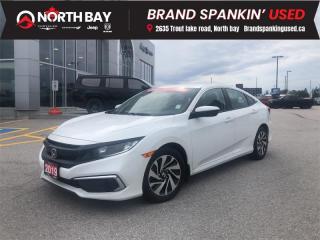 <b>Heated Seats,  Apple CarPlay,  Android Auto,  Lane Keep Assist,  Collision Mitigation!</b><br> <br> <b>Out of town? We will pay your gas to get here! Ask us for details!</b><br><br> <br>LOCAL TRADE! Dont miss this reliable used sedan that seamlessly blends sleek design, fuel efficiency, and modern features, ready to make every journey a remarkable experience! Fully inspected and reconditioned for years of driving enjoyment!<br><br>Cloth, 16 Steel Wheels w/Full Covers, 8 Speakers, Apple CarPlay/Android Auto, Auto High-beam Headlights, Automatic temperature control, Exterior Parking Camera Rear, Fabric Seating Surfaces, Forward collision: Collision Mitigation Braking System (CMBS) + FCW mitigation, Heated door mirrors, Heated Front Bucket Seats, Lane departure: Lane Keeping Assist System (LKAS) active, Radio: 180-Watt AM/FM Audio System, Remote keyless entry, Split folding rear seat. - Alloy Wheels- Sporty Design FWD CVT 2.0L I4 DOHC 16V i-VTEC<br><br>Reviews:<br>  * This generation of Civic attracted shoppers with Hondas reputation for safety and reliability, and many owners report that good looks, a thoughtful and handy interior, and plenty of feature content for the money helped seal the deal. Headlight performance is highly rated, as is a smooth and punchy performance from the turbocharged engine. Source: autoTRADER.ca<br><br>At North Bay Chrysler we pride ourselves on providing a personalized experience for each of our valued customers. We offer a wide selection of vehicles, knowledgeable sales and service staff, complete service and parts centre, and competitive all in pricing with no hidden fees or charges! We look forward to seeing you soon.<br><br>*Prices include a $2000 finance credit. Cash Purchases are subject to change. Every reasonable effort is made to ensure the accuracy of the information listed above, but errors happen. We reserve the right to change or amend these offers. The vehicle pricing, incentives, options (including standard equipment), and technical specifications listed, may not match the exact vehicle displayed. All finance pricing listed is O.A.C (on approved credit). Please confirm with a sales representative the accuracy of this information and pricing.<br> <br/><br> Buy this vehicle now for the lowest bi-weekly payment of <b>$130.66</b> with $1959 down for 84 months @ 8.99% APR O.A.C. ( Plus applicable taxes -  platinum security included  / Total cost of borrowing $6154   ).  See dealer for details. <br> <br>All in price - No hidden fees or charges! o~o