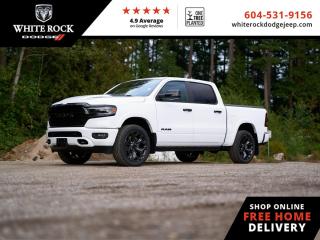 <br> <br>  Discover the inner beauty and rugged exterior of this stylish Ram 1500. <br> <br>The Ram 1500s unmatched luxury transcends traditional pickups without compromising its capability. Loaded with best-in-class features, its easy to see why the Ram 1500 is so popular. With the most towing and hauling capability in a Ram 1500, as well as improved efficiency and exceptional capability, this truck has the grit to take on any task.<br> <br> This bright white Crew Cab 4X4 pickup   has a 8 speed automatic transmission and is powered by a  395HP 5.7L 8 Cylinder Engine.<br> <br> Our 1500s trim level is Limited. This Ram 1500 Limited adds power running boards, auto leveling, adaptive suspension, polished aluminum wheels, blind spot detection, premium leather upholstery, an upgraded 12-inch infotainment screen with Uconnect 5W and a 10-speaker Alpine Performance audio system, in addition to ventilated and heated front seats with power adjustment, lumbar support and memory function, heated and cooled rear seats, remote engine start, a leather-wrapped steering wheel, power-adjustable pedals, interior sound insulation, simulated wood/metal interior trim, and dual-zone front climate control with infrared. This truck is also ready for work, with class III towing equipment including a hitch, wiring harness and trailer sway control, heavy duty dampers, power-folding exterior side mirrors with convex wide-angle inserts, and a locking tailgate. Connectivity features include GPS navigation, Apple CarPlay, Android Auto, SiriusXM satellite radio, and 4G LTE wi-fi hotspot. This vehicle has been upgraded with the following features: Power Running Boards,  Blind Spot Detection,  Leather Seats,  Cooled Seats,  Navigation,  Remote Start,  4g Wi-fi. <br><br> <br/> Total  cash rebate of $10504 is reflected in the price. Credit includes up to 10% MSRP.  Incentives expire 2024-07-02.  See dealer for details. <br> <br>New Vehicle purchases at White Rock Dodge ( DL# 40754) are subject to Fees Totaling $899 Documentation (Government Levies - as per FCA Canada) plus $500 finance placement fee and All Applicable Taxes. <br><br>Our history of continued excellence is backed by putting your interests at the forefront to help you find the vehicle you need. Were conveniently located at 3050 King George Blvd in Surrey. Our team of automotive experts look forward to meeting and serving you! DL# 40754 o~o