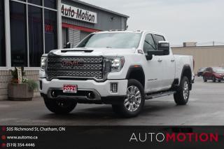 <p>Our luxurious 2021 GMC Sierra 2500HD Denali Crew Cab 4X4 dominates your days with dynamic strength and style in Summit White! Motivated by a 6.6 Litre V8 generating 401hp tethered to an Automatic transmission for Professional Grade capability. This Four Wheel Drive truck also features an off-road suspension for taking on rugged trails, and it rewards you with confident handling for a composed ride. Exclusive Denali details help our Sierra make a bold impression with a mighty grille, LED lighting, fog lamps, striking alloy wheels, a ProGrade Trailering System, a spray-on bedliner, running boards, and the incredible MultiPro tailgate. High-end comfort is on full display in our Denali cabin with heated/ventilated leather power front and heated rear seats, a heated leather steering wheel, dual-zone automatic climate control, authentic open-pore wood accents, and a wide range of infotainment features. You're ready to command your days with an 8-inch touchscreen, full-color navigation, wireless Android Auto/Apple CarPlay, WiFi compatibility, Bluetooth, Bose audio, and wireless charging for digital convenience. GMC puts safety first with smart technologies such as HD surround vision, automatic braking, lane-departure warning, a blind-spot monitor, a bed-view camera, forward collision warning, and more. Now drive our Sierra Denali and see how far it will take you! Save this Page and Call for Availability. We Know You Will Enjoy Your Test Drive Towards Ownership! Errors and omissions excepted Good Credit, Bad Credit, No Credit - All credit applications are 100% processed! Let us help you get your credit started or rebuilt with our experienced team of professionals. Good credit? Let us source the best rates and loan that suits you. Same day approval! No waiting! Experience the difference at Chatham's award winning Pre-Owned dealership 3 years running! All vehicles are sold certified and e-tested, unless otherwise stated. Helping people get behind the wheel since 1999! If we don't have the vehicle you are looking for, let us find it! All cars serviced through our onsite facility. Servicing all makes and models. We are proud to serve southwestern Ontario with quality vehicles for over 16 years! Can't make it in? No problem! Take advantage of our NO FEE delivery service! Chatham-Kent, Sarnia, London, Windsor, Essex, Leamington, Belle River, LaSalle, Tecumseh, Kitchener, Cambridge, waterloo, Hamilton, Oakville, Toronto and the GTA.</p>