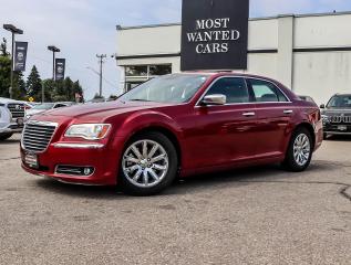 This 2013 Chrysler 300 has CLEAN CARFAX with no accidents, and is also a Canadian (Ontario) lease returned vehicle with Chrysler service records. High-value options included with this vehicle are; navigation, black leather / heated / cooled / power / memory seats, heated steering wheel, rear heated seats, convenience entry, alpine audio, xenon headlights, back up camera, touchscreen, remote start, multifunction steering wheel, 18” alloy rims and fog lights, offering immense value.<br /> <br /><strong>A used set of tires is also available for purchase, please ask your sales representative for pricing.</strong><br /> <br />Why buy from us?<br /> <br />Most Wanted Cars is a place where customers send their family and friends. MWC offers the best financing options in Kitchener-Waterloo and the surrounding areas. Family-owned and operated, MWC has served customers since 1975 and is also DealerRater’s 2022 Provincial Winner for Used Car Dealers. MWC is also honoured to have an A+ standing on Better Business Bureau and a 4.8/5 customer satisfaction rating across all online platforms with over 1400 reviews. With two locations to serve you better, our inventory consists of over 150 used cars, trucks, vans, and SUVs.<br /> <br />Our main office is located at 1620 King Street East, Kitchener, Ontario. Please call us at 519-772-3040 or visit our website at www.mostwantedcars.ca to check out our full inventory list and complete an easy online finance application to get exclusive online preferred rates.<br /> <br />*Price listed is available to finance purchases only on approved credit. The price of the vehicle may differ from other forms of payment. Taxes and licensing are excluded from the price shown above*<br /><br />