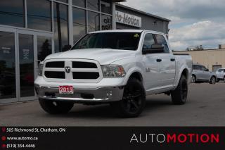 <p>Presenting our 2015 RAM 1500 SLT Crew Cab 4X4 in Bright White Clear Coat. Powered by a TurboCharged EcoDiesel 3.0 Litre 6 Cylinder that offers 230hp while tethered to a durable TorqueFlite 8 Speed Automatic transmission with an instrument panel-mounted rotary dial shifter that allows for effortless shifting. This efficient Four Wheel Drive team rewards you with approximately 9.0L/100km on the road and a smooth comfortable ride with superior acceleration. You'll make a statement without saying a word when you pull up in this attractive 1500 SLT. Designed so you can work smarter, not harder, you'll also find automatic headlights, a locking tailgate, and vinyl floor covering that can take some serious punishment. Inside our SLT, you will be in comfort and style with cloth seats, power accessories, a touchscreen display, integrated voice command with Bluetooth, and media hub with USB and audio jack. Anyone who sees it will admire the upscale interior that will make you smile every single time you slide in. As always, safety is priority number one at RAM, and with ABS, stability control, hill start assist, trailer sway control, front-seat side airbags and full-length side curtain airbags you can rest easy knowing you'll be safeguarded. Now is the time to make this 1500 SLT your partner for work and play. Save this Page and Call for Availability. We Know You Will Enjoy Your Test Drive Towards Ownership! Errors and omissions excepted Good Credit, Bad Credit, No Credit - All credit applications are 100% processed! Let us help you get your credit started or rebuilt with our experienced team of professionals. Good credit? Let us source the best rates and loan that suits you. Same day approval! No waiting! Experience the difference at Chatham's award winning Pre-Owned dealership 3 years running! All vehicles are sold certified and e-tested, unless otherwise stated. Helping people get behind the wheel since 1999! If we don't have the vehicle you are looking for, let us find it! All cars serviced through our onsite facility. Servicing all makes and models. We are proud to serve southwestern Ontario with quality vehicles for over 16 years! Can't make it in? No problem! Take advantage of our NO FEE delivery service! Chatham-Kent, Sarnia, London, Windsor, Essex, Leamington, Belle River, LaSalle, Tecumseh, Kitchener, Cambridge, waterloo, Hamilton, Oakville, Toronto and the GTA.</p>