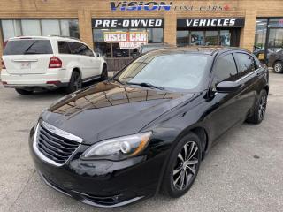 2014 Chrysler 200 S, a Great Commuter Sedan !<br><br>GREAT CONDITION, this 2014 Chrysler 200 S comes with a 3.6 LITRE 6 CYLINDER MOTOR that puts out 283 HORSEPOWER.<br><br>Interior includes: LEATHER HEATED SEATS, SUNROOF, and a GREAT SOUNDING BOSTON STEREO SYSTEM.<br><br>Well reviewed:  Both versions of the Chrysler 200 are notable for their smooth ride and composed handling. Although performance and fuel economy are below average with the base four-cylinder engine, the available V6 offers strong acceleration, and gas mileage is on par with the four-cylinder. Relative to the competition, the 200 convertible also offers ample room for a family of four,  (edumunds.com).<br><br>WELL SERVICED ! (per carfax).<br><br>Comes complete with power locks, power windows, and keyless remote entry.<br><br>This car has safety included in the advertised price.<br><br>Please Note: HST and Licensing is an additional fee separate from the advertised price. <br><br>We have a strong confidence in our cars, if you want to have a car inspected, Vision Fine Cars welcomes it.<br>  <br>Certain Crypto-Currency accepted as payment, Charges will apply.<br>