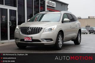 <p>Our 2017 Buick Enclave Leather Group AWD SUV is primed for your driving pleasure in Gold! Motivated by a 3.6 Litre V6 that offers 288hp while matched with a 6 Speed Automatic transmission in order to provide impressive acceleration. Thanks to an innovative suspension in this All Wheel Drive SUV, minimize impact and noise so you can peacefully enjoy approximately 10.7L/100km on the road. Designed to fit your life, our Enclave Leather Group boasts thoughtful touches inside and out. Admire the beautiful 19-inch wheels, rear privacy glass, and a power liftgate. The elegant leather-trimmed Leather Group interior greets you with three generous rows of seating, and ample storage along with a wealth of amenities including a remote starter system, rear vision camera, heated steering wheel, tri-zone automatic climate control, a universal home remote transmitter, and an auto-dimming rearview mirror. Take your connectivity to the next level courtesy of Buick IntelliLink with voice control, a prominent touchscreen display, available 4G WiFi Hotspot, available satellite radio, and more. Drive with peace of mind knowing our Buick has received top safety scores and your loved ones will be safe and secure thanks to side blind zone alert, rear cross traffic alert, ABS, stability/traction control, airbags, and OnStar assistance. Abundant in space, performance, and style, this Enclave is a superb choice for your active lifestyle. Save this Page and Call for Availability. We Know You Will Enjoy Your Test Drive Towards Ownership! Errors and omissions excepted Good Credit, Bad Credit, No Credit - All credit applications are 100% processed! Let us help you get your credit started or rebuilt with our experienced team of professionals. Good credit? Let us source the best rates and loan that suits you. Same day approval! No waiting! Experience the difference at Chatham's award winning Pre-Owned dealership 3 years running! All vehicles are sold certified and e-tested, unless otherwise stated. Helping people get behind the wheel since 1999! If we don't have the vehicle you are looking for, let us find it! All cars serviced through our onsite facility. Servicing all makes and models. We are proud to serve southwestern Ontario with quality vehicles for over 16 years! Can't make it in? No problem! Take advantage of our NO FEE delivery service! Chatham-Kent, Sarnia, London, Windsor, Essex, Leamington, Belle River, LaSalle, Tecumseh, Kitchener, Cambridge, waterloo, Hamilton, Oakville, Toronto and the GTA.</p>