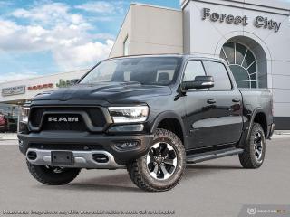 <b>Off-Road Suspension,  SiriusXM,  Apple CarPlay,  Android Auto,  Navigation!</b><br> <br>   Discover the inner beauty and rugged exterior of this stylish Ram 1500. <br> <br>The Ram 1500s unmatched luxury transcends traditional pickups without compromising its capability. Loaded with best-in-class features, its easy to see why the Ram 1500 is so popular. With the most towing and hauling capability in a Ram 1500, as well as improved efficiency and exceptional capability, this truck has the grit to take on any task.<br> <br> This black Crew Cab 4X4 pickup   has an automatic transmission and is powered by a  5.7L V8 16V MPFI OHV engine.<br> <br> Our 1500s trim level is Rebel. Bold and unapologetic, this Ram 1500 Rebel features beefy off-road suspension including Bilstein dampers, skid plates for underbody protection, gloss black wheels, front fog lamps, power-folding exterior mirrors with courtesy lamps, and black fender flares, with front bumper tow hooks. The standard features continue, with power-adjustable heated front seats with lumbar support, dual-zone climate control, power-adjustable pedals, deluxe sound insulation, and a leather-wrapped steering wheel. Connectivity is handled by an upgraded 8.4-inch display powered by Uconnect 5 with inbuilt navigation, mobile internet hotspot access, Apple CarPlay, Android Auto and SiriusXM streaming radio. Additional features include a power rear window with defrosting, class II towing equipment including a hitch, wiring harness and trailer sway control, heavy-duty suspension, cargo box lighting, and a locking tailgate. This vehicle has been upgraded with the following features: Off-road Suspension,  Siriusxm,  Apple Carplay,  Android Auto,  Navigation,  Heated Seats,  4g Wi-fi. <br><br> View the original window sticker for this vehicle with this url <b><a href=http://www.chrysler.com/hostd/windowsticker/getWindowStickerPdf.do?vin=1C6SRFLT6PN700603 target=_blank>http://www.chrysler.com/hostd/windowsticker/getWindowStickerPdf.do?vin=1C6SRFLT6PN700603</a></b>.<br> <br>To apply right now for financing use this link : <a href=https://www.forestcitydodge.ca/finance-center/ target=_blank>https://www.forestcitydodge.ca/finance-center/</a><br><br> <br/> 6.99% financing for 96 months.  Incentives expire 2023-10-02.  See dealer for details. <br> <br><br> Forest City Dodge proudly serves clients in London ON, St. Thomas ON, Woodstock ON, Tilsonburg ON, Strathroy ON, and the surrounding areas. Formerly known as Southwest Chrysler, Forest City Dodge has become a local automotive leader that takes pride in providing a transparent car buying experience and exceptional customer service throughout the dealership. </br>

<br> If you are looking to finance a vehicle, our finance department are seasoned professionals in ensuring that you get financing options that fits your budget and lifestyle. Regardless of your credit situation, our finance team will work hard to get you approved for a vehicle youre comfortable with in no time. We also offer a dedicated service department thats always ready to attend your needs. Our factory trained technicians will help keep your vehicle in the best shape possible so that your vehicle gets the most out of its lifespan. </br>

<br> We have a strong and committed team with many years of experience satisfying our customers needs. Feel free to browse our inventory online, request more information about our vehicles, or inquire about financing. Visit us today at or contact us now with any questions or concerns! </br>
<br> Come by and check out our fleet of 80+ used cars and trucks and 200+ new cars and trucks for sale in London.  o~o