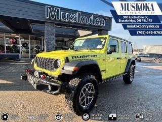 This Jeep Wrangler Rubicon, with a Regular Unleaded V-6 3.6 L/220 engine, features a 6-Speed Manual w/OD transmission, and generates 22 highway/16 city L/100km. Find this vehicle with only 30 kilometers!  Jeep Wrangler Rubicon Options: This Jeep Wrangler Rubicon offers a multitude of options. Technology options include: 12.3 Touchscreen Display, 2 LCD Monitors In The Front, AM/FM/Satellite w/Seek-Scan, Clock, Speed Compensated Volume Control, Aux Audio Input Jack, Steering Wheel Controls, Voice Activation, Radio Data System and Uconnect External Memory Control, Disassociated Touchscreen Display, Radio: Uconnect 5 w/12.3 Display.  Safety options include Tailgate/Rear Door Lock Included w/Power Door Locks, Variable Intermittent Wipers, 2 LCD Monitors In The Front, Power Door Locks w/Autolock Feature, Airbag Occupancy Sensor.  Visit Us: Find this Jeep Wrangler Rubicon at Muskoka Chrysler today. We are conveniently located at 380 Ecclestone Dr Bracebridge ON P1L1R1. Muskoka Chrysler has been serving our local community for over 40 years. We take pride in giving back to the community while providing the best customer service. We appreciate each and opportunity we have to serve you, not as a customer but as a friend