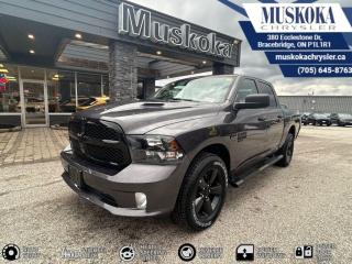 This RAM 1500 EXPRESS, with a 5.7L HEMI V-8 engine engine, features a 8-speed automatic transmission, and generates 20 highway/15 city L/100km. Find this vehicle with only 17 kilometers!  RAM 1500 EXPRESS Options: This RAM 1500 EXPRESS offers a multitude of options. Technology options include: 1 LCD Monitor In The Front, AM/FM/Satellite-Prep w/Seek-Scan, Clock, Voice Activation, Radio Data System and External Memory Control, GPS Antenna Input, Radio: Uconnect 3 w/5 Display, grated Voice Command w/Bluetooth.  Safety options include Variable Intermittent Wipers, 1 LCD Monitor In The Front, Power Door Locks, Airbag Occupancy Sensor, Curtain 1st And 2nd Row Airbags.  Visit Us: Find this RAM 1500 EXPRESS at Muskoka Chrysler today. We are conveniently located at 380 Ecclestone Dr Bracebridge ON P1L1R1. Muskoka Chrysler has been serving our local community for over 40 years. We take pride in giving back to the community while providing the best customer service. We appreciate each and opportunity we have to serve you, not as a customer but as a friend