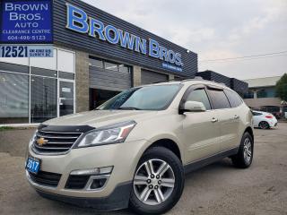 <p>AWD, 3.6L V6, 6 spd auto, remote start, remote entry, ceiling mounted folding DVD player, climate control, 3rd row seat, heated front seats, reverse sensing, backup camera, pwr liftgate, fog lamps, aluminum wheels and much more for you.  </p><p><span style=text-decoration: underline;><strong>The 2017 Chevrolet Traverse AWD 4dr LT w/2LT has several positive attributes that make it an attractive choice for buyers looking for a midsize SUV. Here are some of its notable features and advantages:</strong></span></p><p>Spacious Interior: The Traverse offers a roomy and comfortable cabin with seating for up to eight passengers. It has one of the most generous third-row legroom in its class, making it a great option for families and those who need to transport larger groups.</p><p>Cargo Space: With all seats in place, the Traverse still provides a decent amount of cargo space, and when you fold down the rear seats, it offers an impressive amount of cargo capacity for hauling larger items.</p><p>All-Wheel Drive (AWD): The AWD system provides enhanced traction and stability, making it suitable for driving in various weather conditions, including snow and rain.</p><p>2LT Trim: The 2LT trim level comes with a variety of appealing features, including leather upholstery, heated front seats, a power liftgate, and rear parking sensors, adding comfort and convenience to your driving experience.</p><p>Infotainment System: The Traverse is equipped with Chevrolets MyLink infotainment system, which includes a touchscreen display, smartphone integration, Bluetooth connectivity, and ceiling mounted folding DVD player. This system is user-friendly and keeps you connected while on the road.</p><p>Safety Features: It comes with a range of safety features, including a rearview camera, rear parking sensors, and available advanced safety options like forward collision warning, lane departure warning, and blind-spot monitoring.</p><p>Smooth Ride: The Traverse offers a comfortable and smooth ride, making it suitable for long road trips and daily commuting.</p><p>V6 Engine: The 3.6-liter V6 engine provides ample power for acceleration and passing on the highway while still offering decent fuel efficiency for its class.</p><p>Towing Capacity: The Traverse has a respectable towing capacity, allowing you to tow trailers and boats, which can be a significant advantage for outdoor enthusiasts.</p><p>Resale Value: Chevrolets often have good resale value, which can be a positive factor when you decide to sell or trade in your vehicle in the future.</p><p> </p><p>Please drop by Brown Bros Auto Clearance for a look and a test drive.  Youll be glad you did.  </p><p>Brown Bros Auto Clearance Centre, home of the 30 day exchange policy. We finance when others cant. Easy pricing, easy payments, easy financing. Low finance rates. Cash back or deferred payments available. Visit our website: www.brownbrosautoclearancecentre.com to see our complete inventory of used cars and trucks in Surrey.</p>